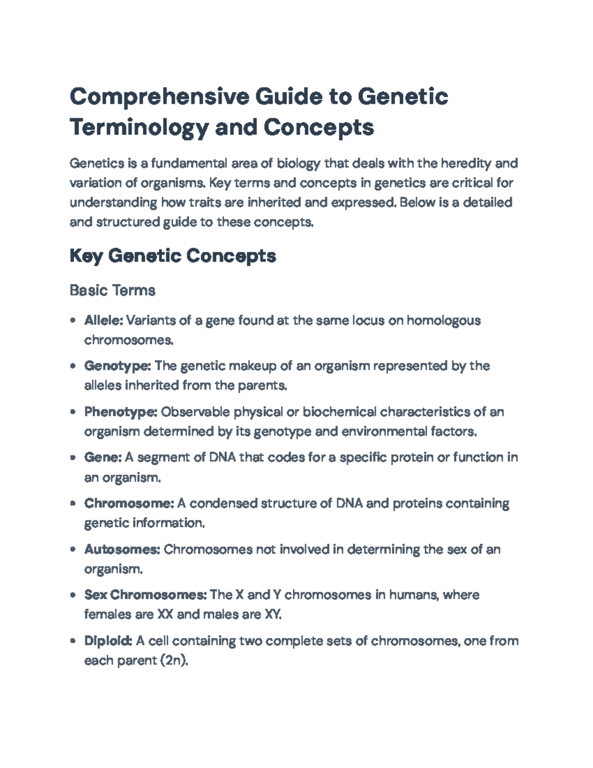Comprehensive Guide to Genetic Terminology and Concepts for BIO101 ...