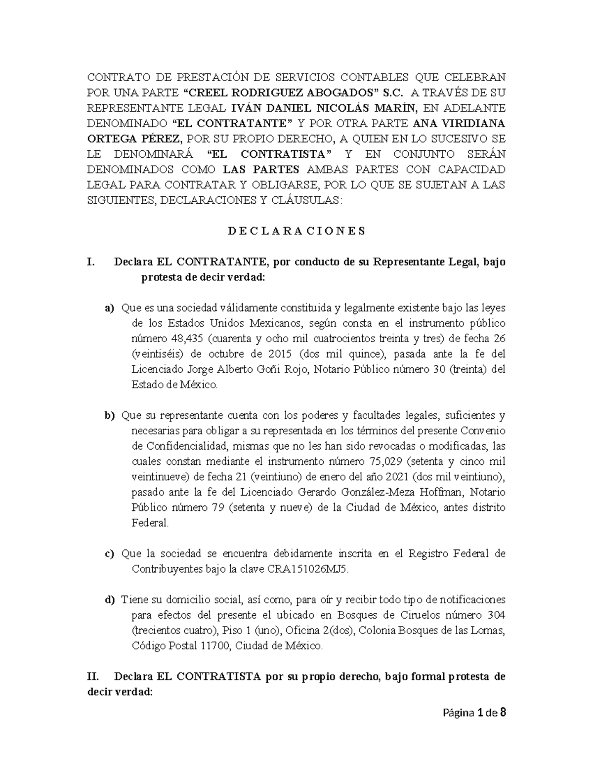 Contrato de Prestación de Servicios Contables entre Rodríguez S.C. y ...
