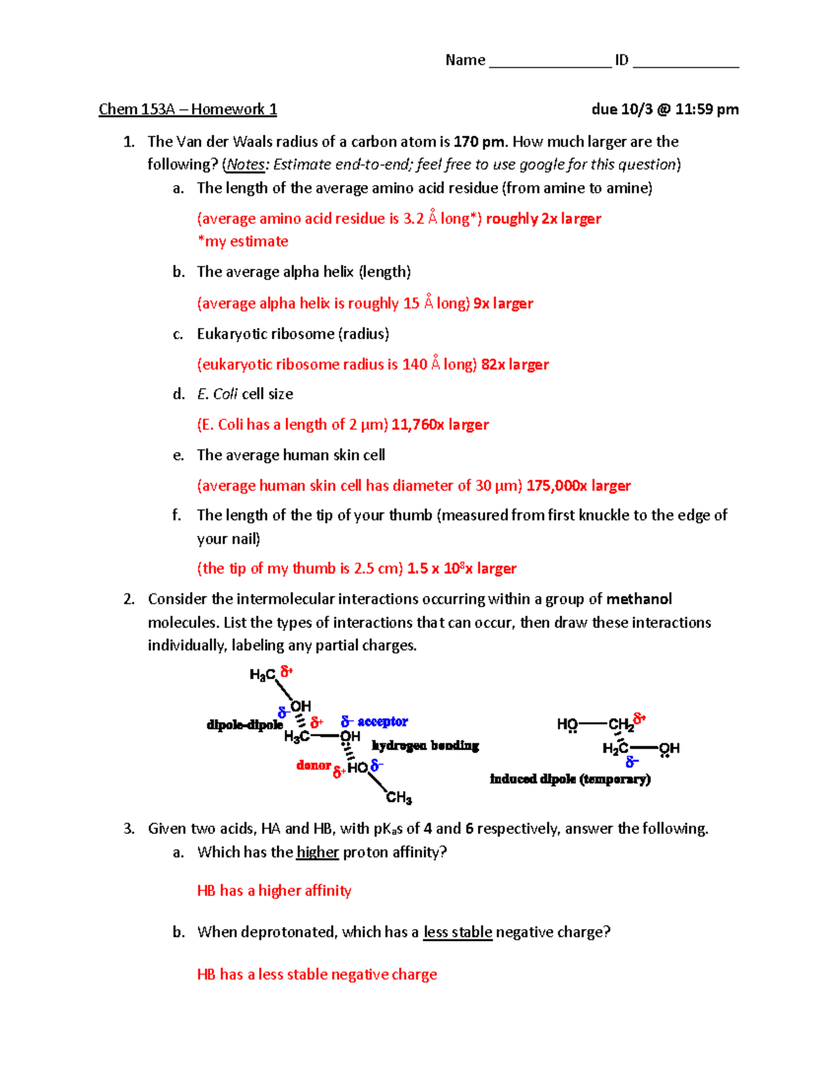 Chem 153A - Homework 1 Solutions and Intermolecular Interactions - Studocu