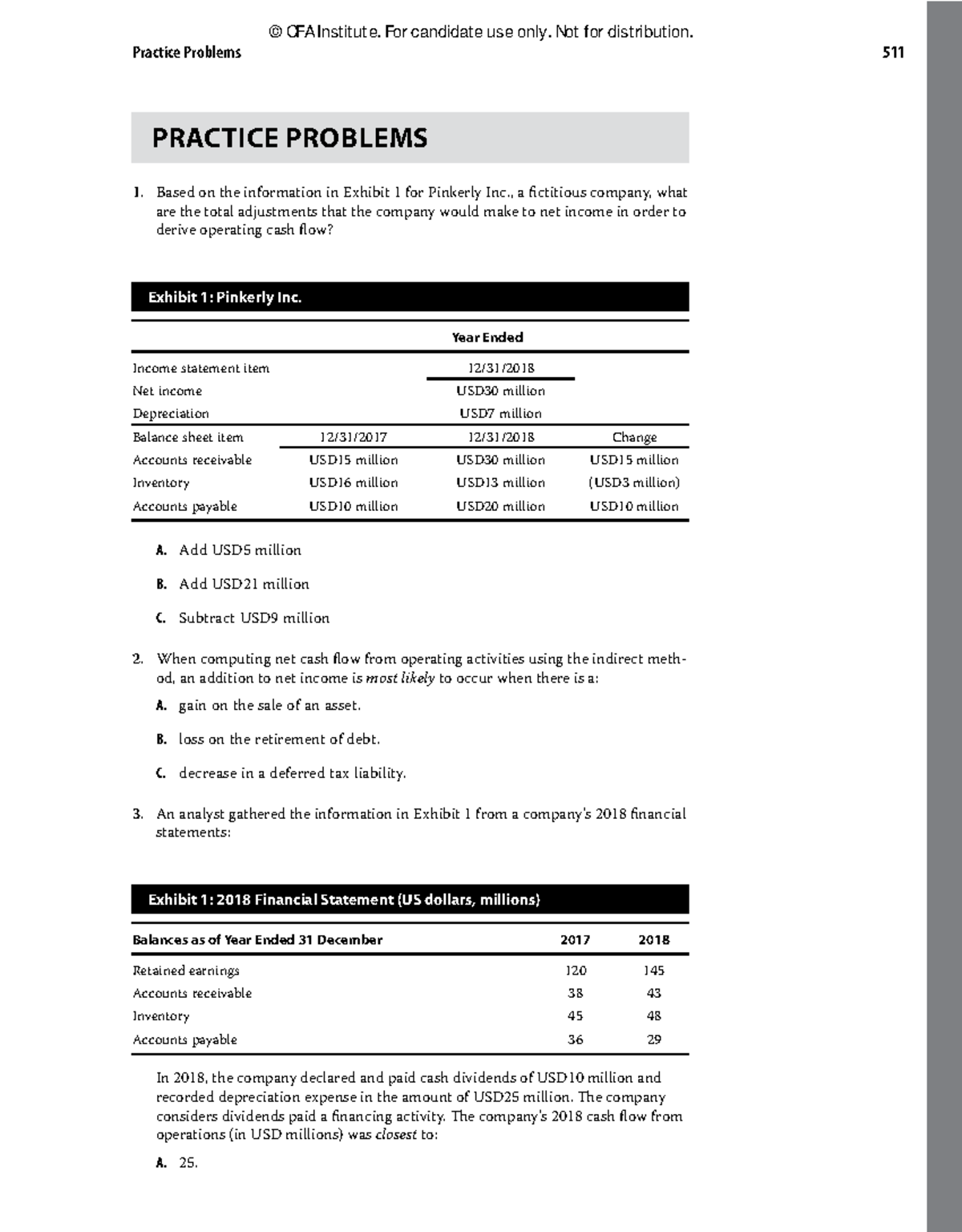 CFA1 FSA 2024 M4 Practice Problems and Solutions for Cash Flows - Studocu