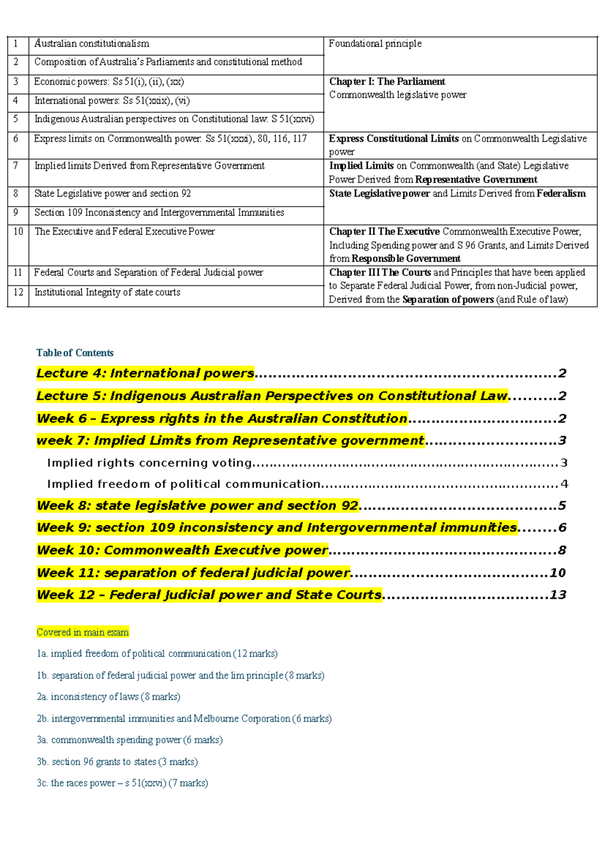 LLB203 Lecture Notes: Australian Constitutional Law Overview - Studocu
