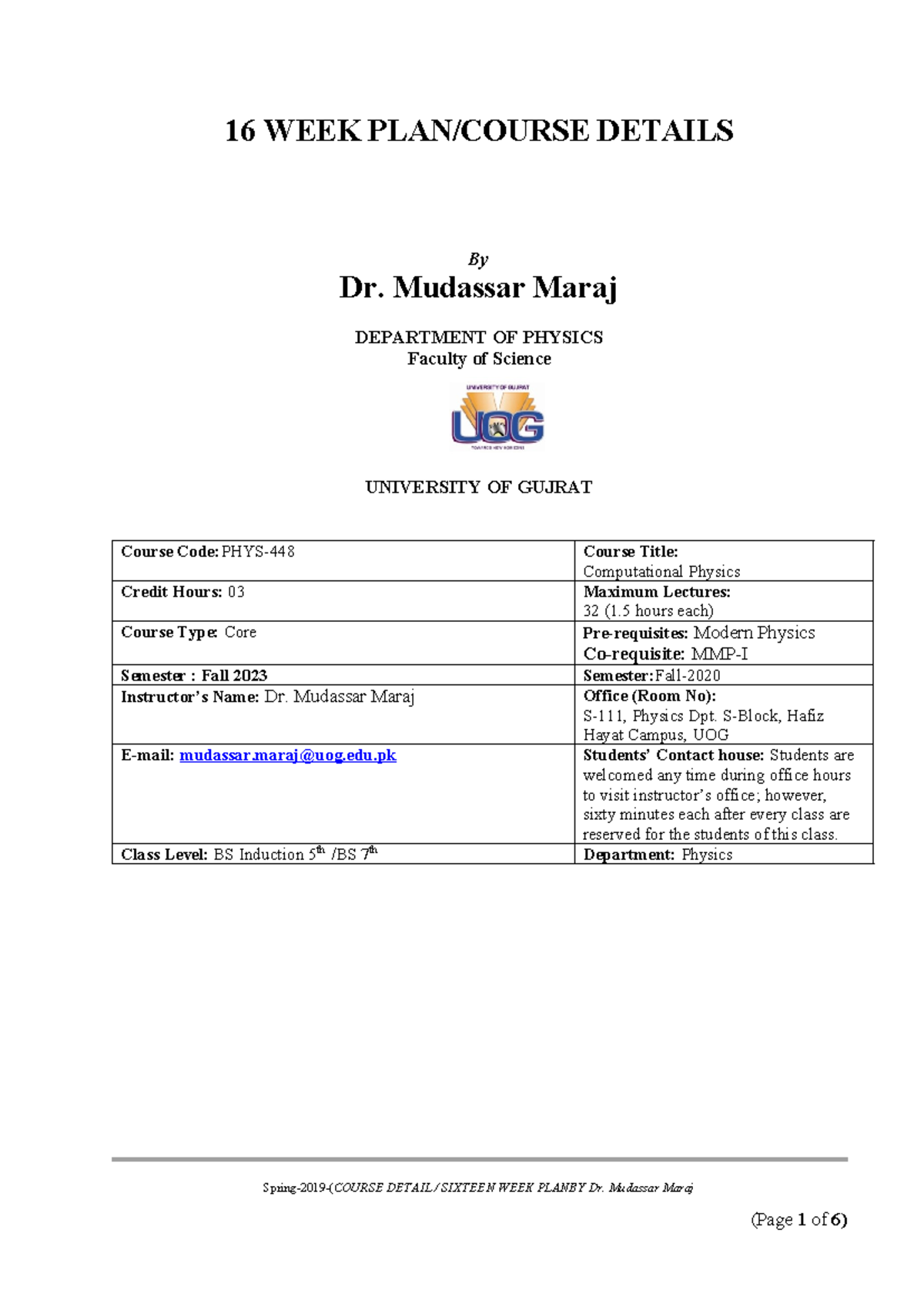 16-Week Course Plan for PHYS-448: Computational Physics - Studocu