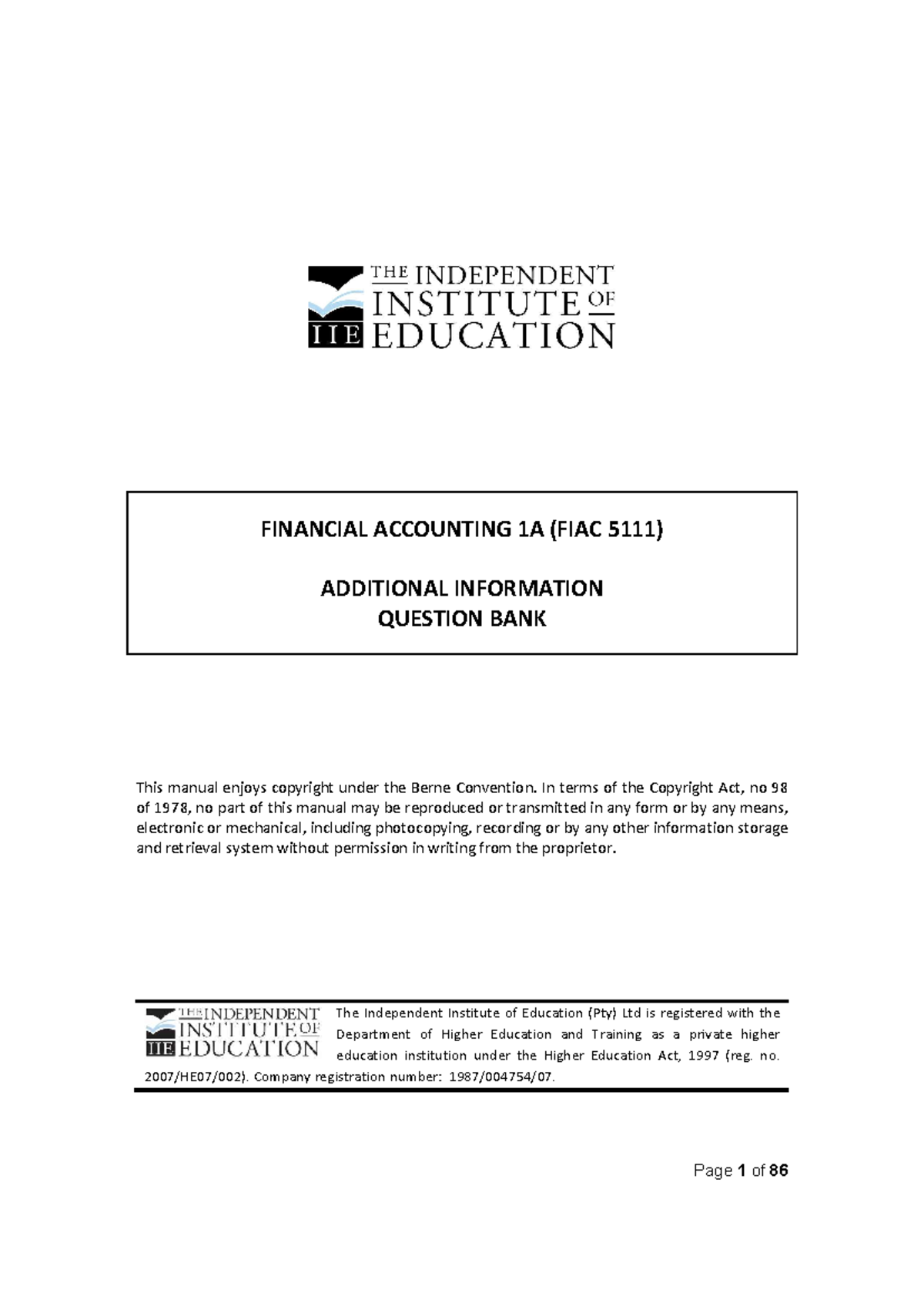 Fica5lll QB -LU1 - workbook questions - FINANCIAL ACCOUNTING 1A (FIAC ...