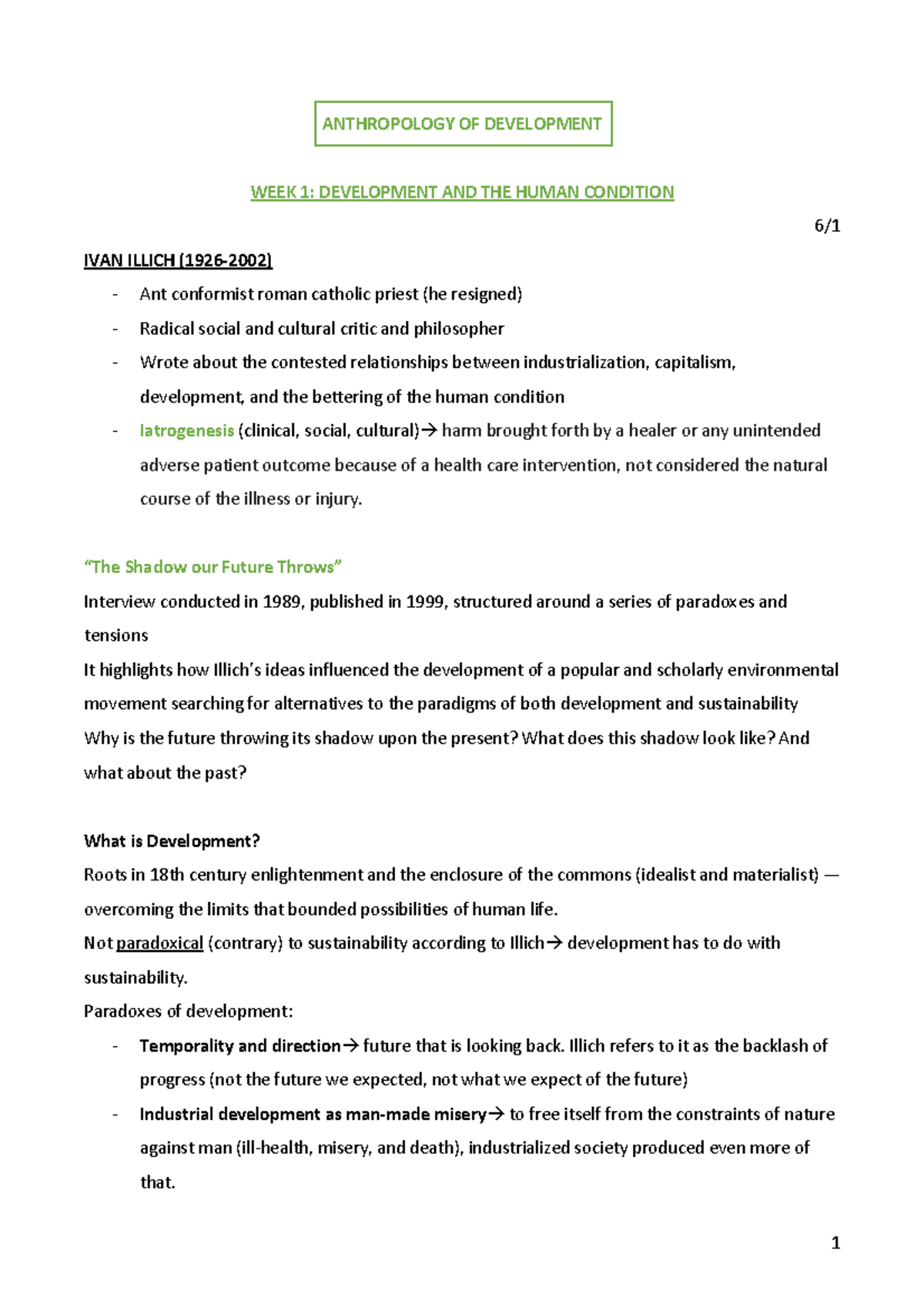 Anthropology OF Development - ANTHROPOLOGY OF DEVELOPMENT WEEK 1 ...