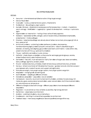 Bio 224 - Midterm Review Questions - Key concepts for Midterm Exam ...