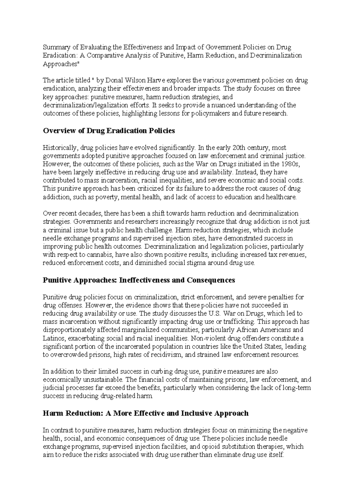 Evaluating Gov. Policies on Drug Eradication: Effectiveness & Impact ...