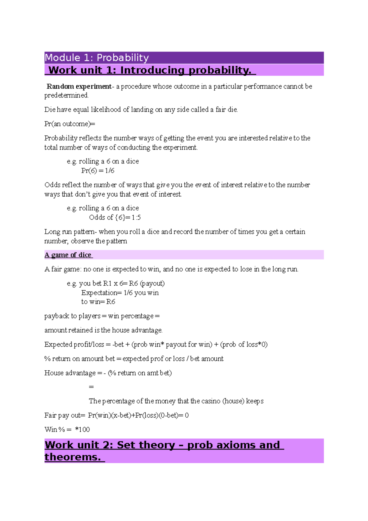 STA1000F - notes - Module 1: Probability Work unit 1: Introducing ...