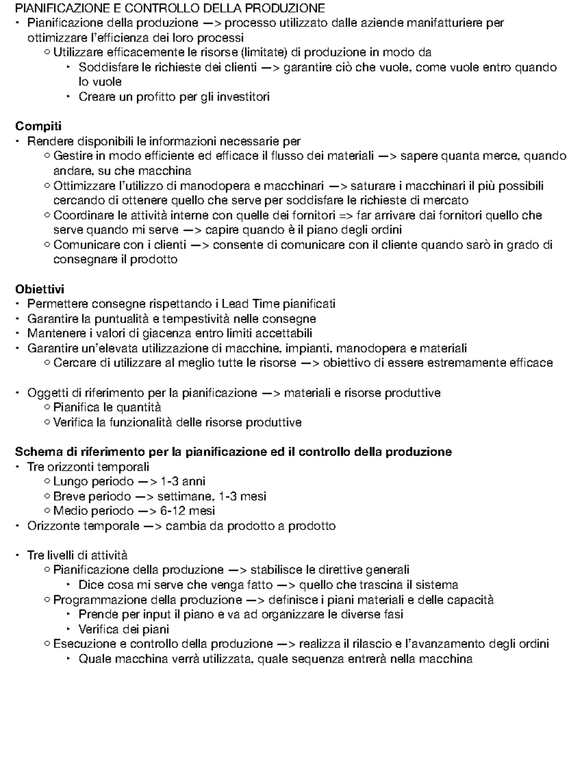 PIANIFICAZIONE E CONTROLLO DELLA PRODUZIONE - 22 Mar 2023 - Studocu