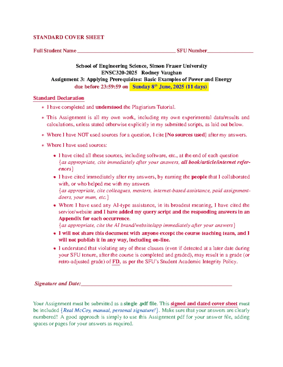 ENSC320 Final Exam Cover Sheet and Formula Sheet v3 - Studocu