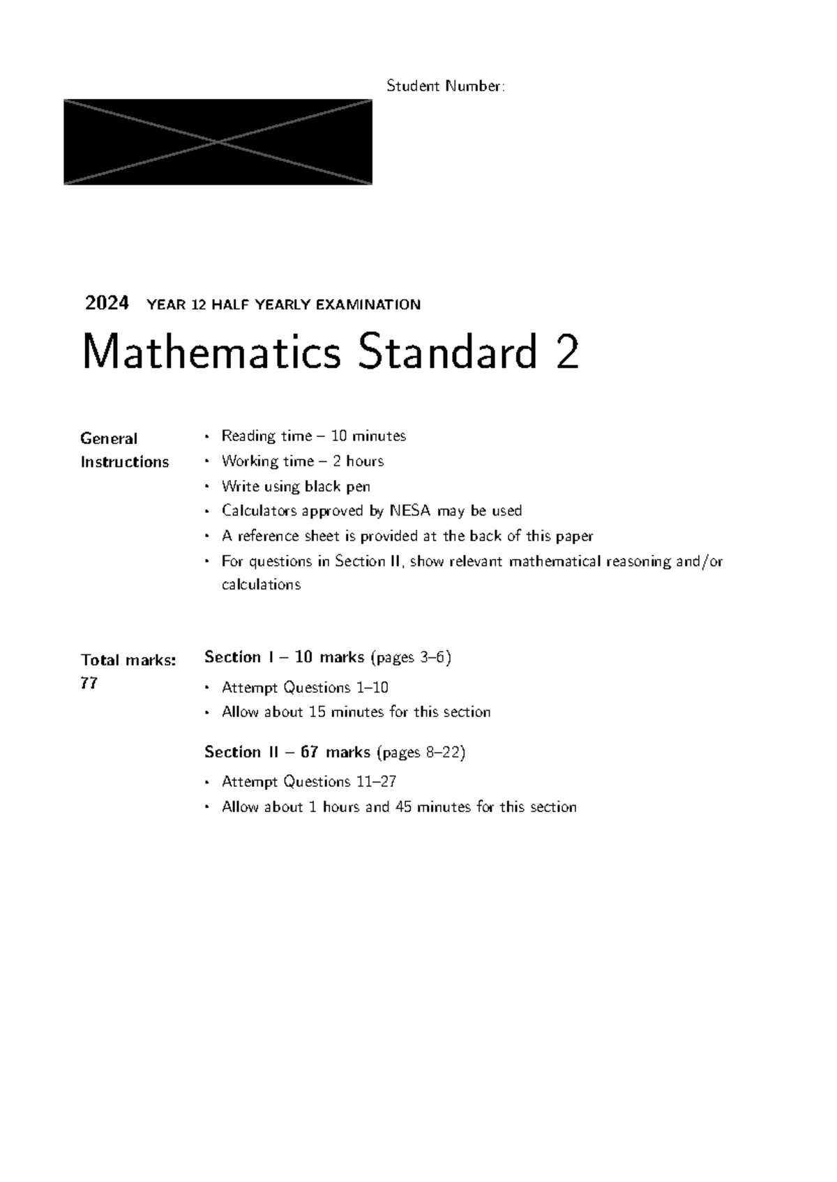 Math Standard 2 Half Yearly Exam Past Paper 2024 - Studocu