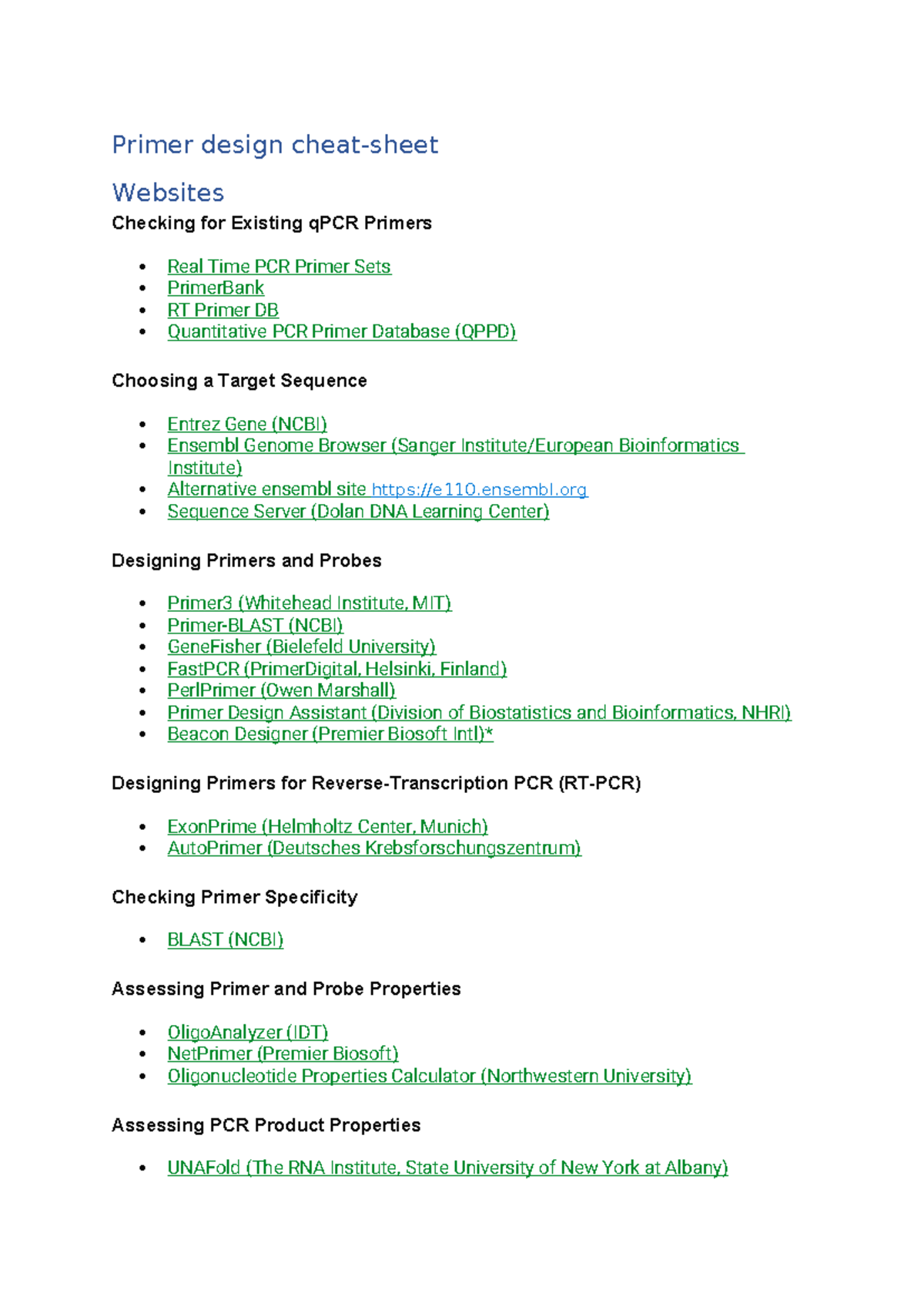 **BIO301 Primer Design & qPCR Technique Cheat Sheet** - Studocu