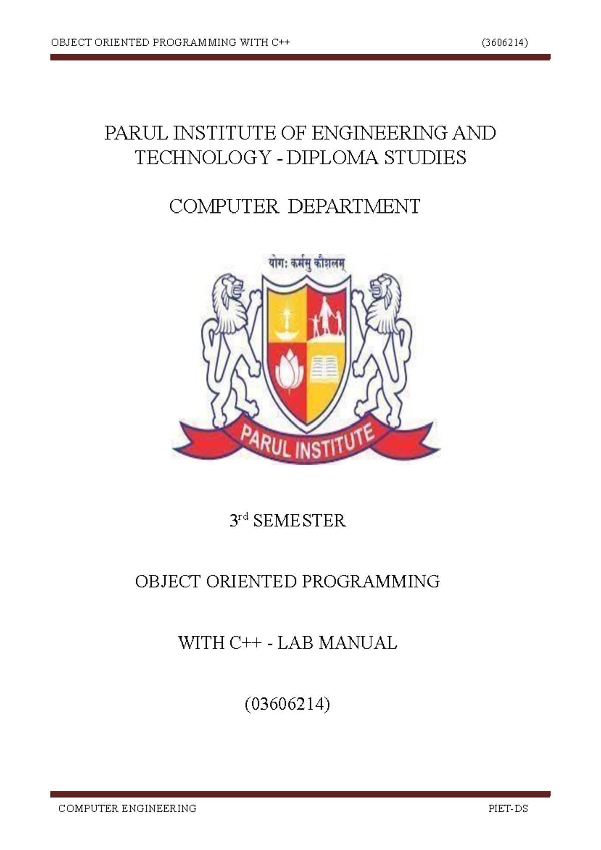 Object Oriented Programming Lab Manual (3606214) - C++ Practical Guide ...