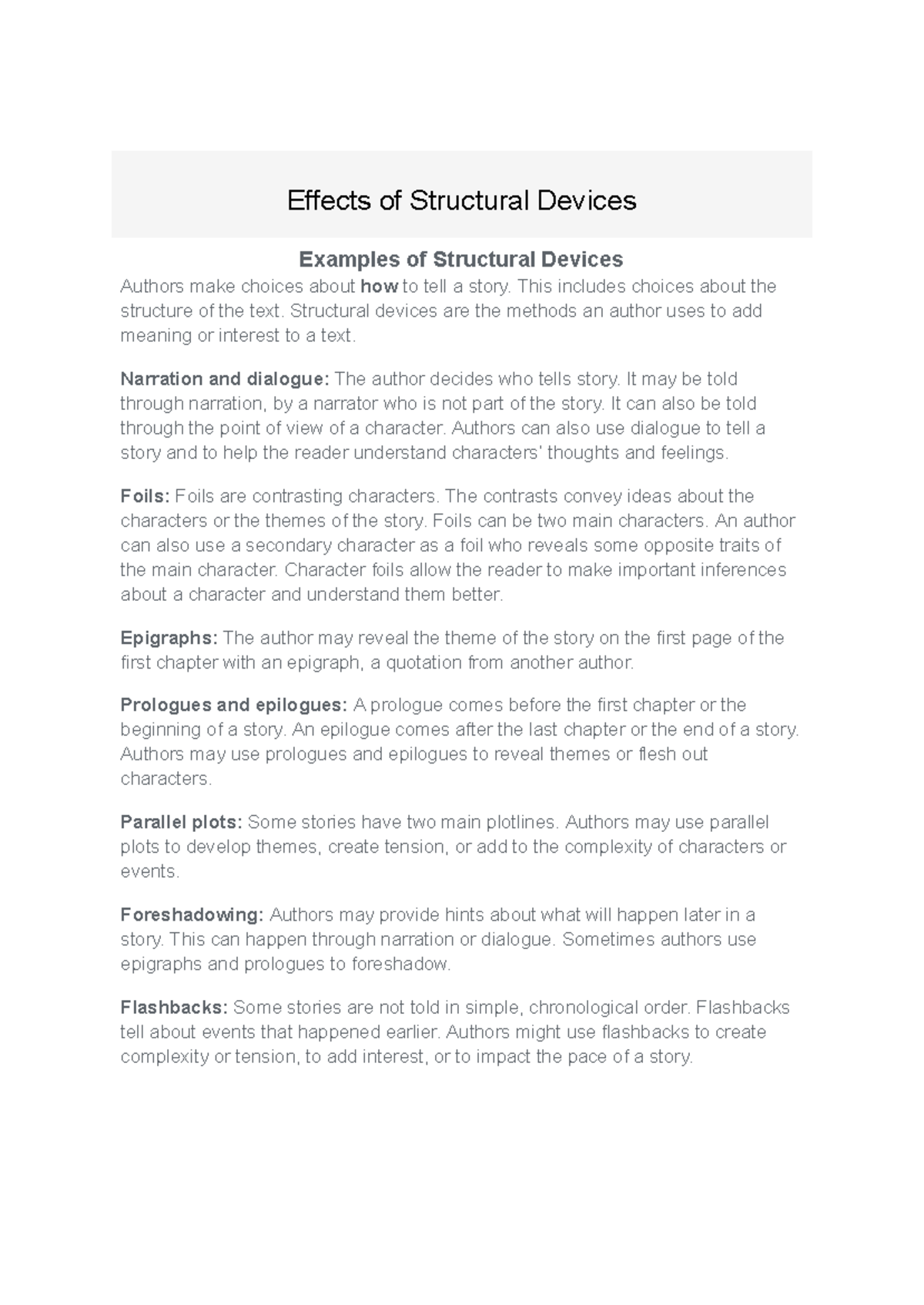 Effects of Structural Devices in Storytelling: Key Insights - Studocu