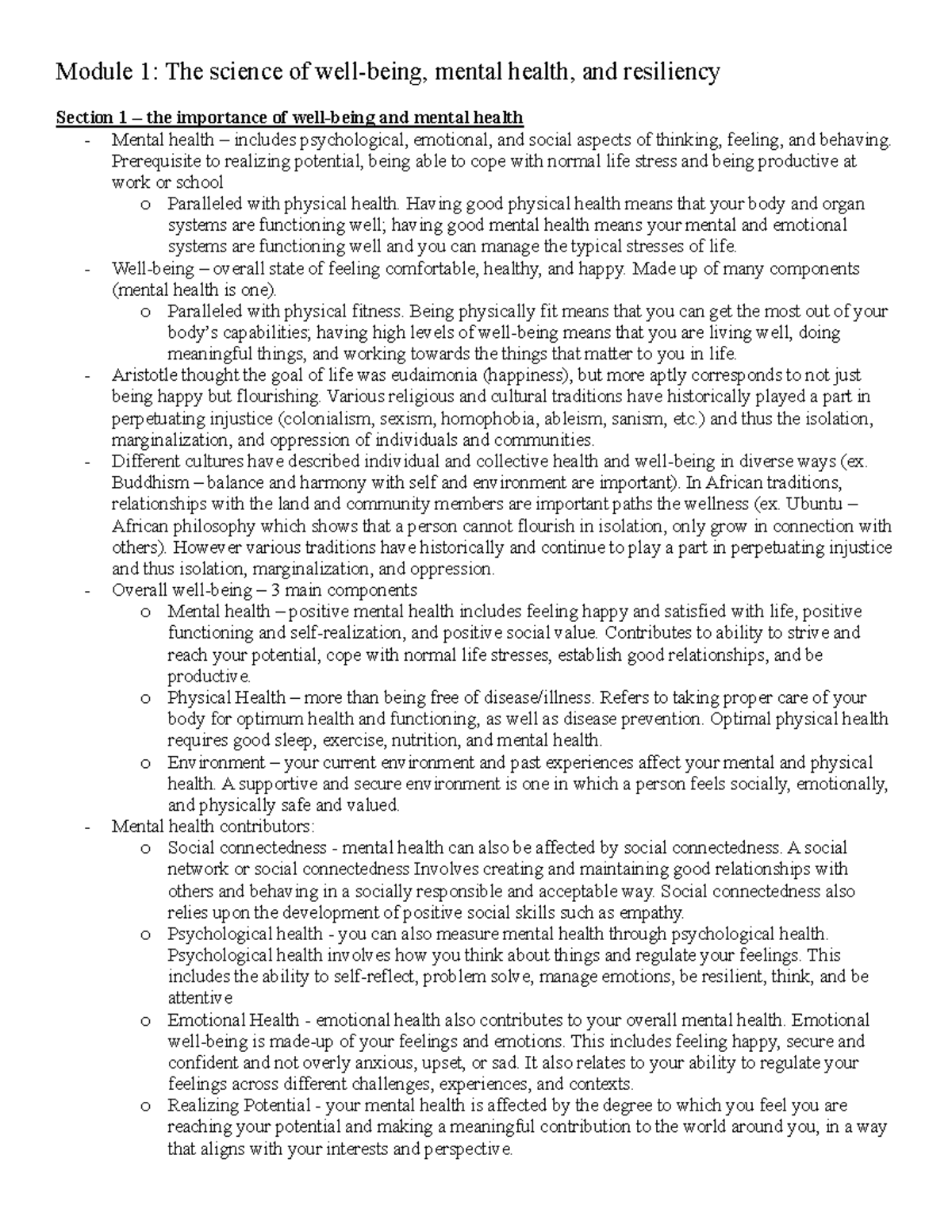 IDIS 199 Midterm Notes: Well-being, Mental Health & Resiliency - Document Preview