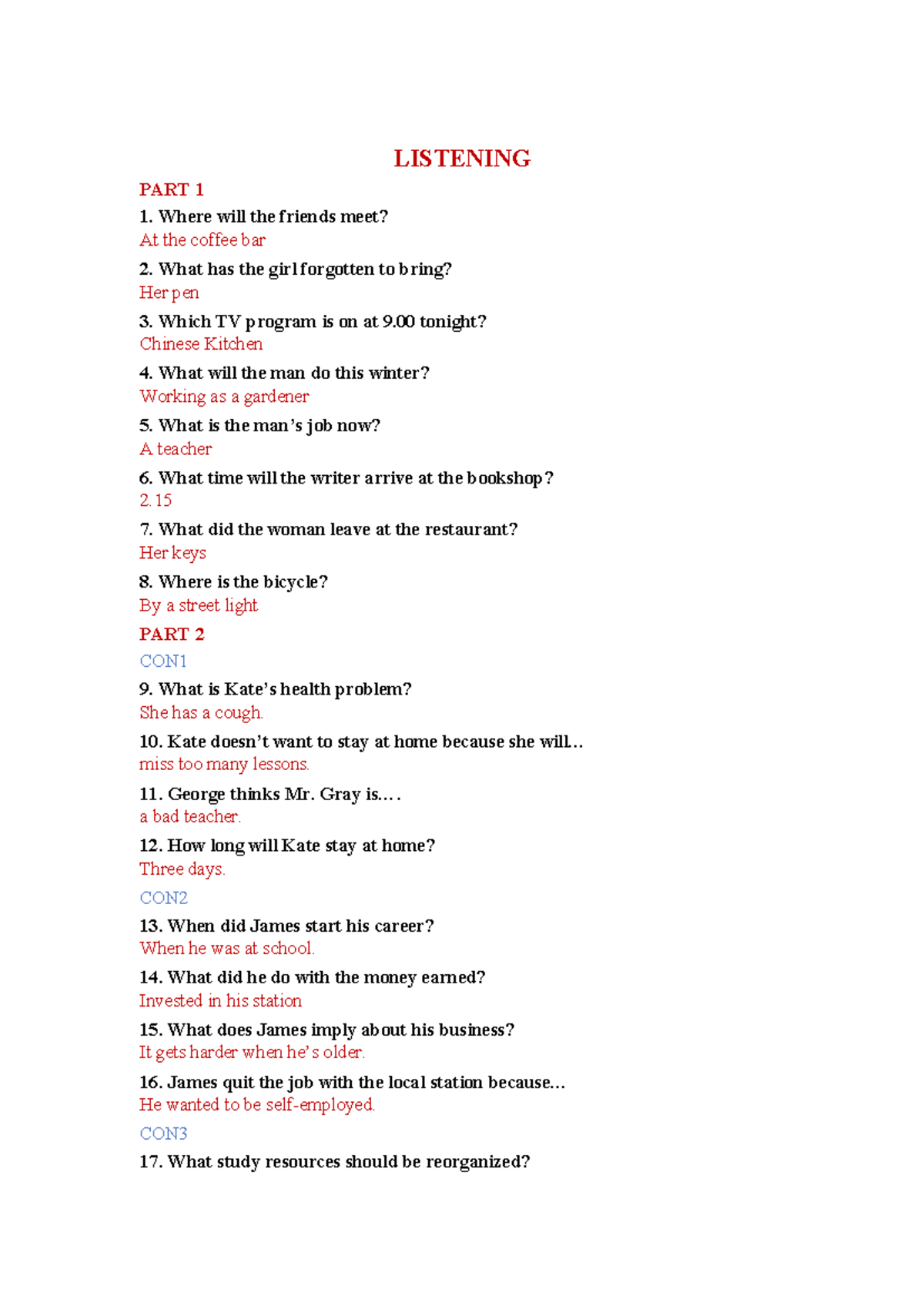Listening Part 1 & 2 - Study Notes for Exam Prep - Studocu
