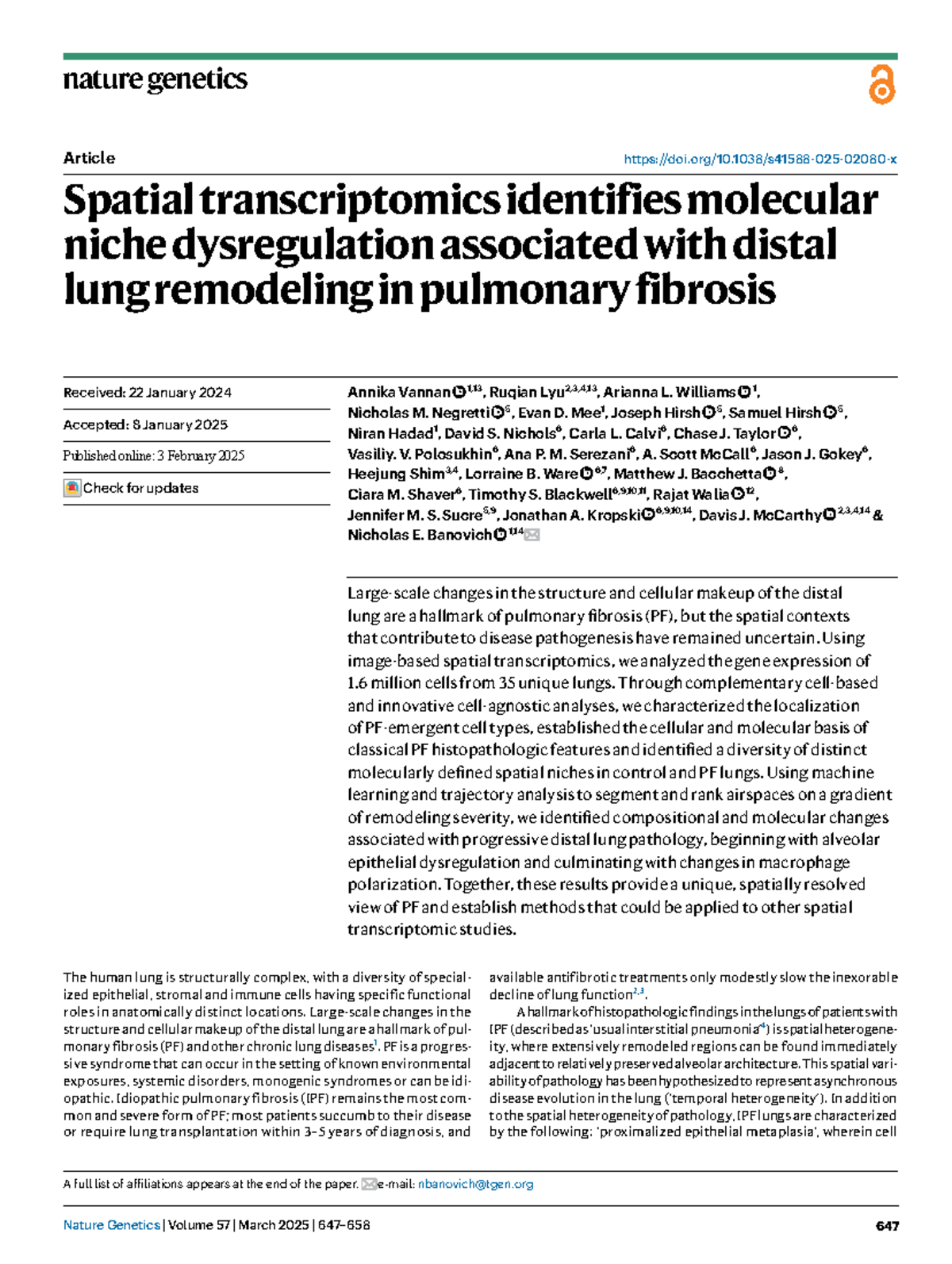 Spatial Transcriptomics Reveals Molecular Niche Dysregulation in PF ...