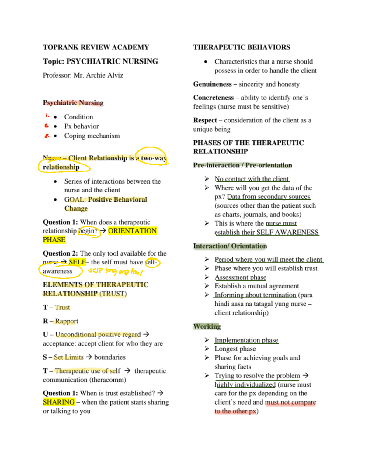 Psychiatric Nursing 1: Coping Strategies and Anti-Anxiety Agents - Studocu