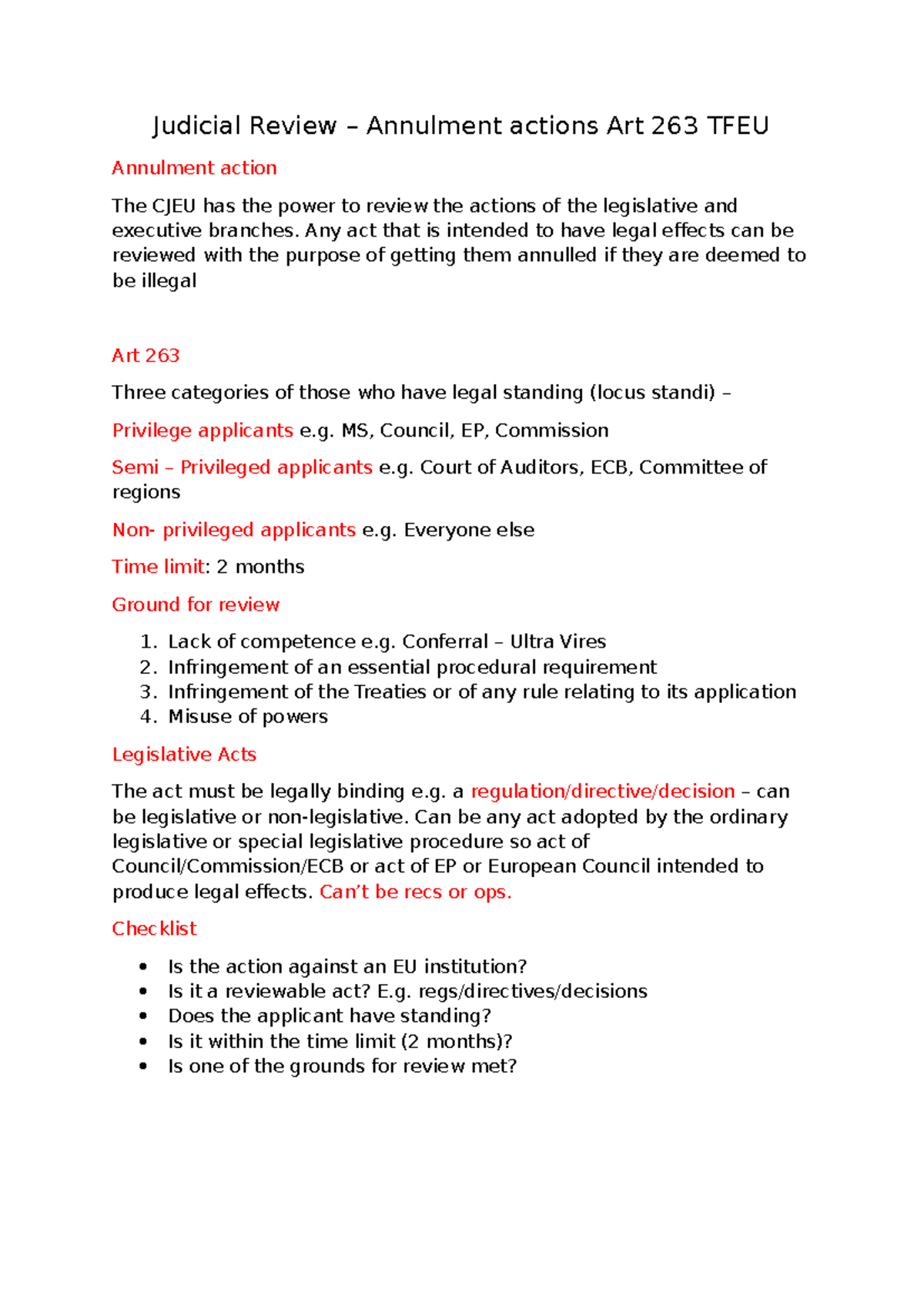 Judicial Review: Annulment Actions Under Art 263 TFEU Explained - Studocu
