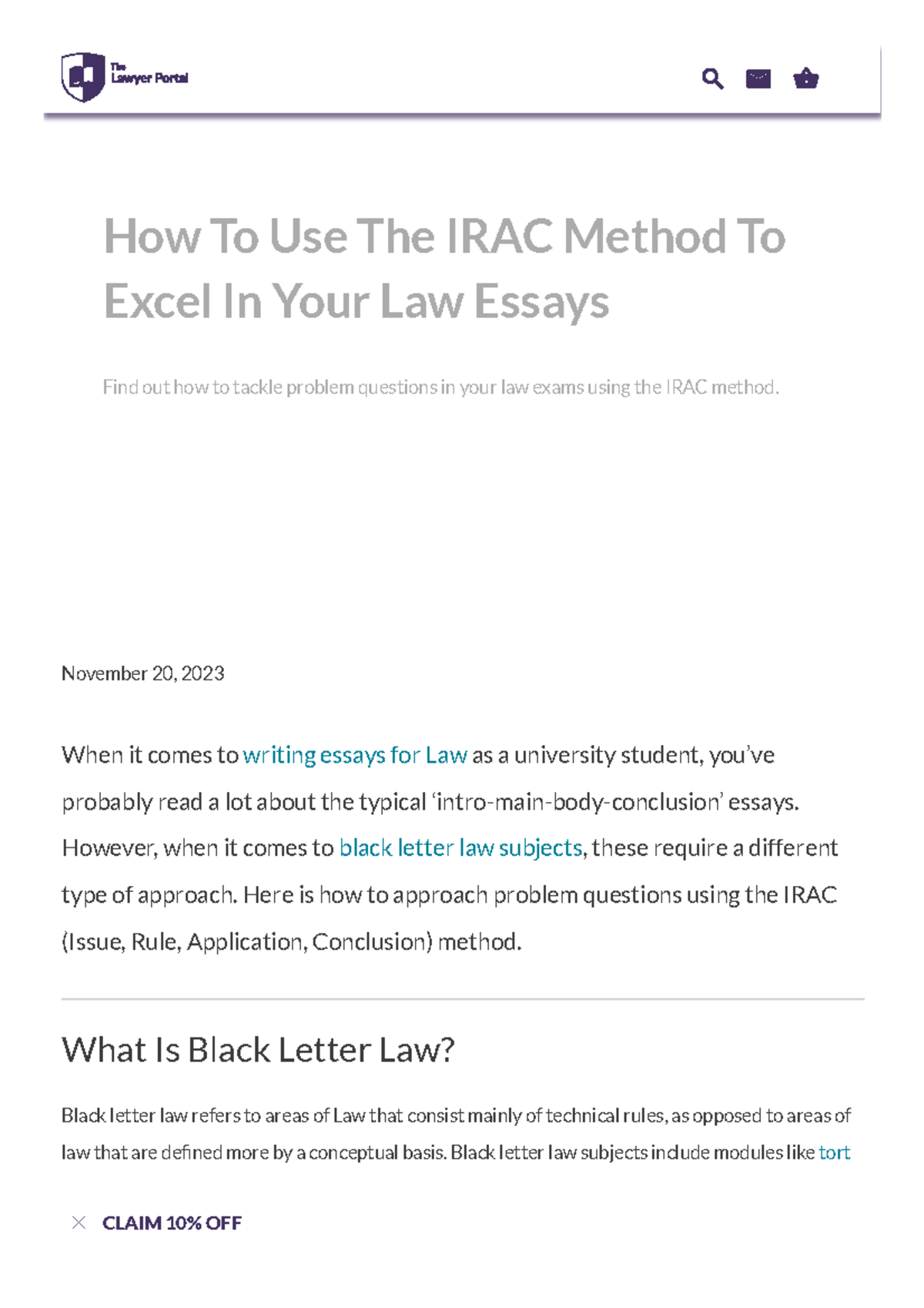 Using the IRAC Method for Success in Law Essays (LAW 101) - Studocu