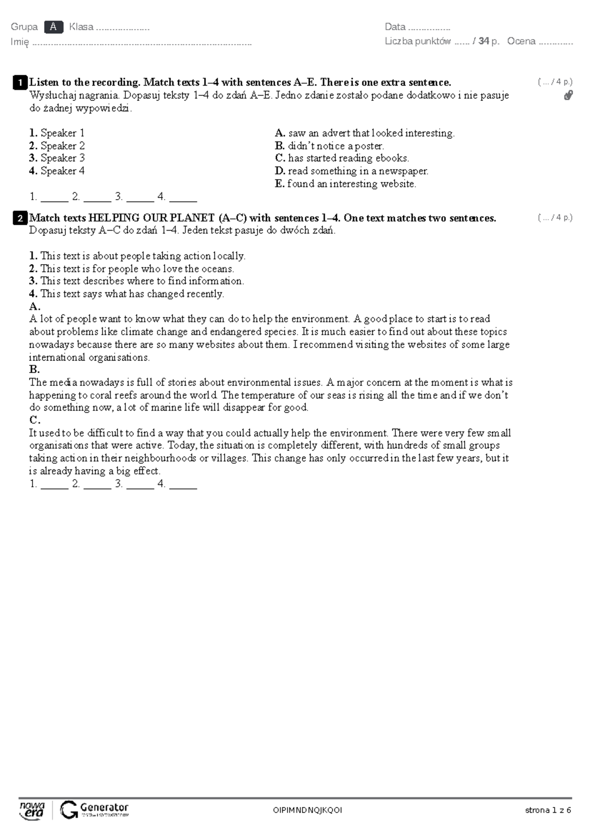 Unit 7 Test B – Listening & Matching Exercises (Ekowydruk) - Studocu