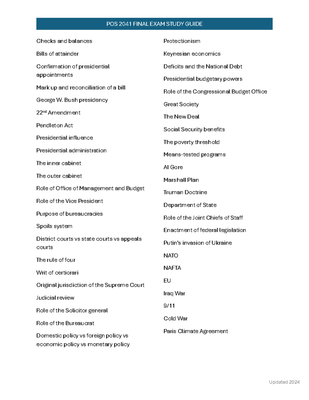 POS 2041 Final Exam Study Guide 2024 - Studocu