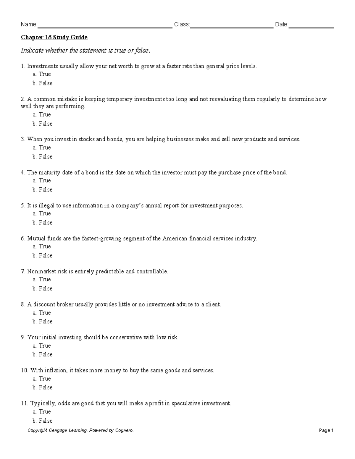 Chapter 16 SG: True/False & Multiple Choice Study Guide - Studocu