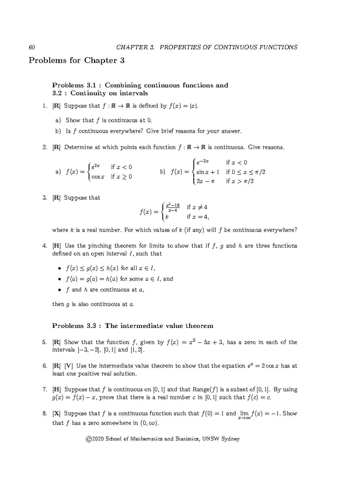MATH11341 Chapter 3: Properties of Continuous Functions Problems - Studocu