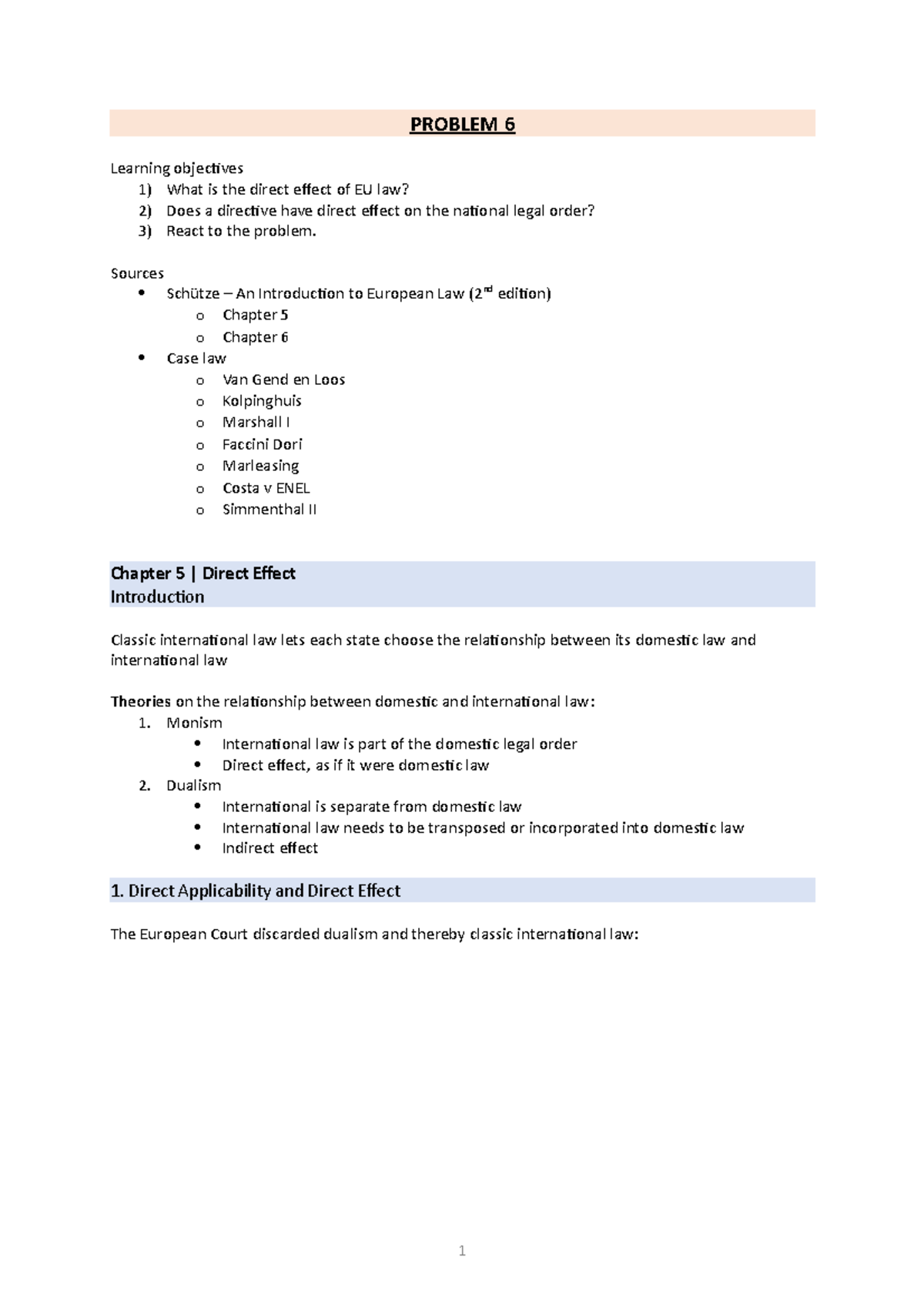 Problem 6: Direct Effect & Supremacy of EU Law Analysis (Course Code ...