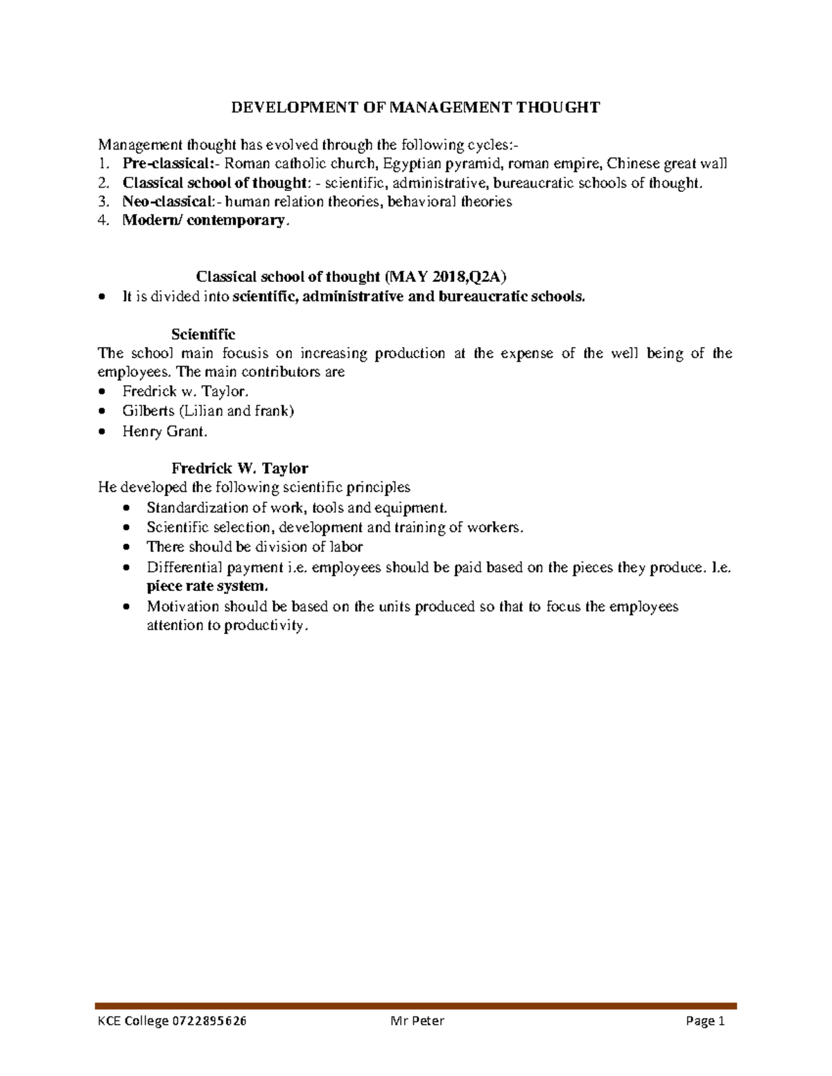 Evolution of Management Thought (KCE 0722895626) - Studocu