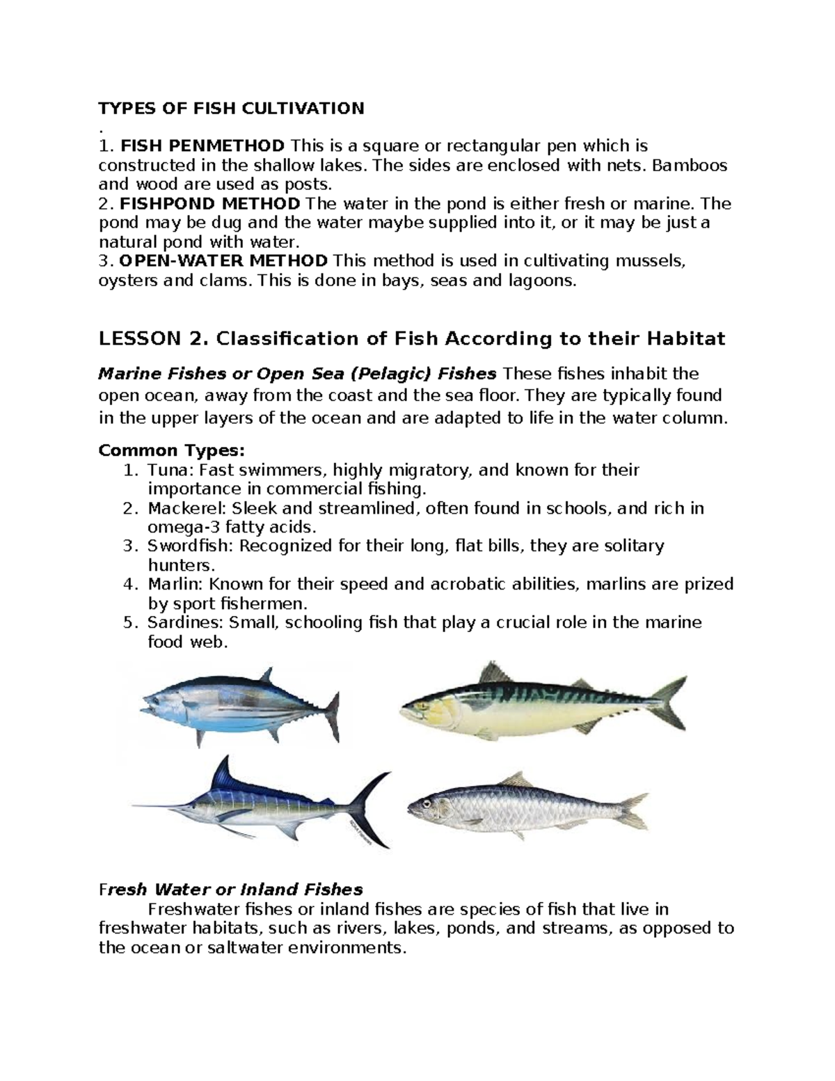 Types of Fish Cultivation: Methods and Classification - Studocu