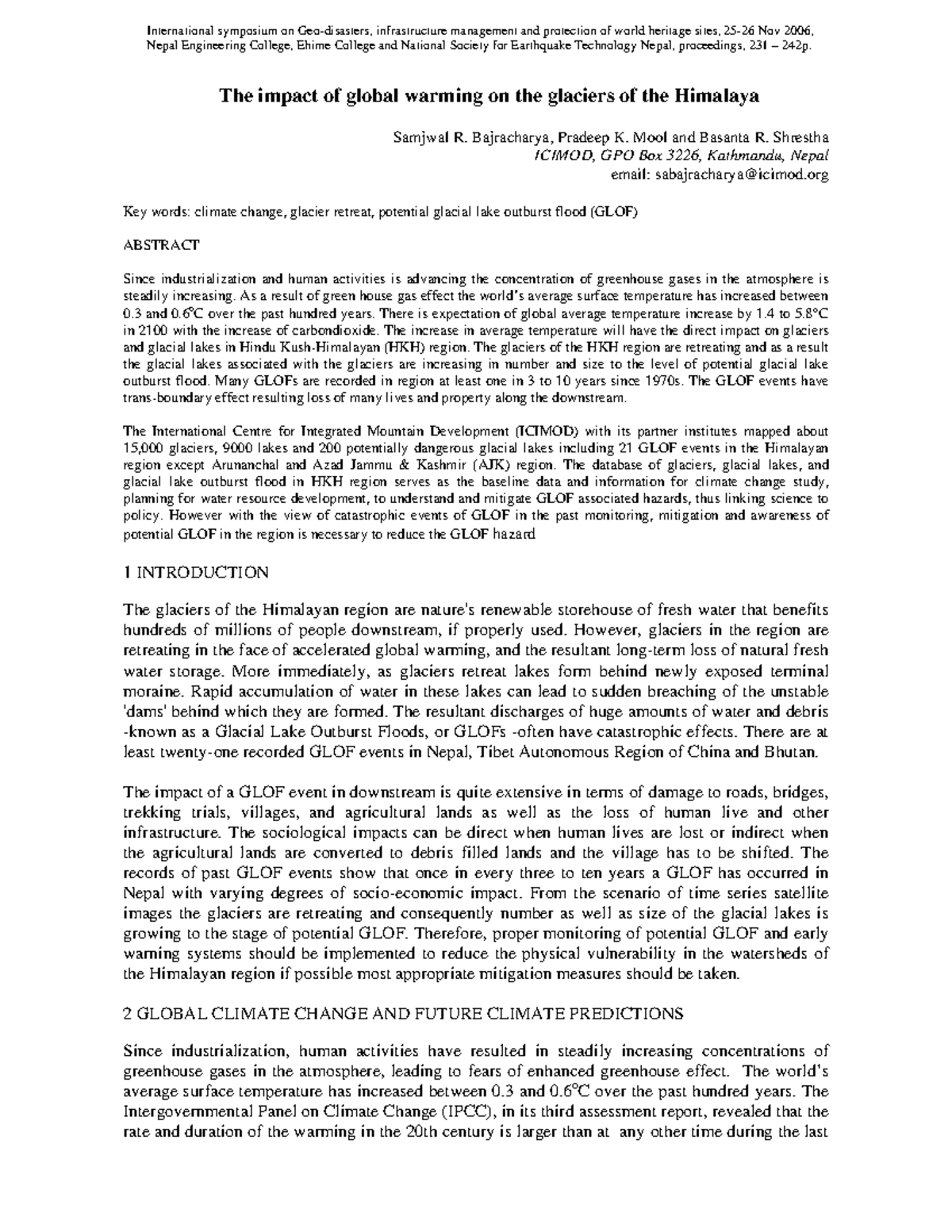 Impact of Global Warming on Himalayan Glaciers and GLOFs - ICIMOD ...