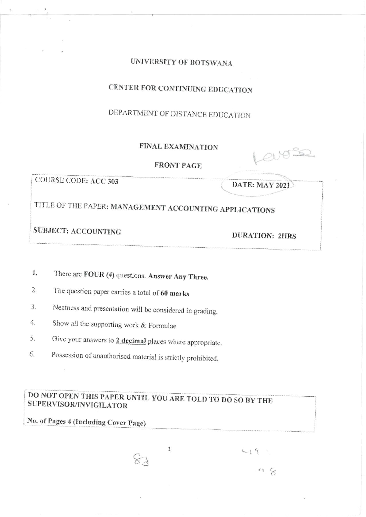 ACC 303 FINAL EXAM - MANAGEMENT ACCOUNTING APPLICATIONS - Studocu