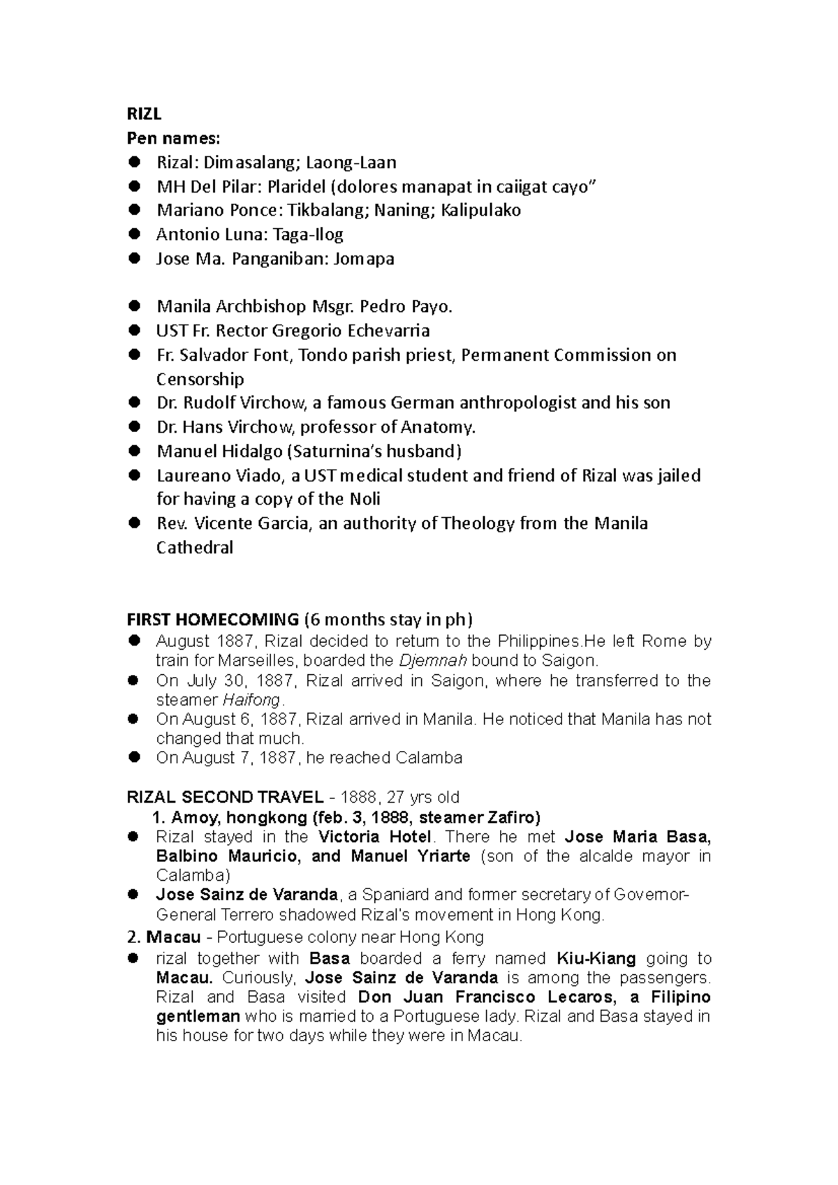 RIZL Midterm Review Notes: Life and Travels of Jose Rizal - Studocu