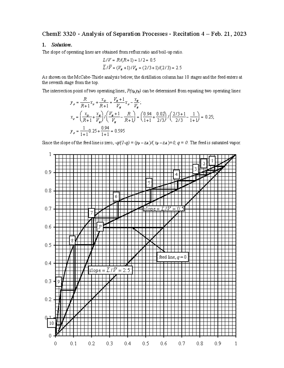 Recitation 4 soln problems 1 and 2 - ChemE 3320 - Analysis of ...