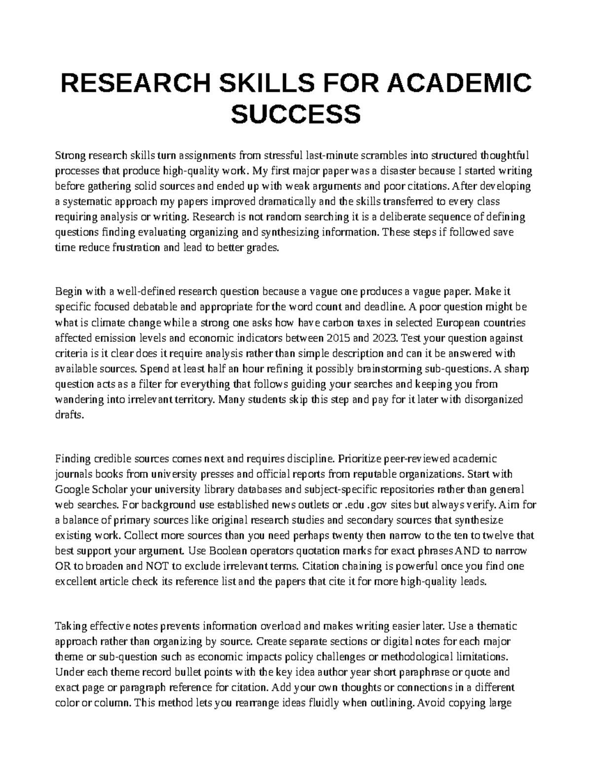 RESEARCH SKILLS FOR ACADEMIC SUCCESS: A Comprehensive Guide - Studocu