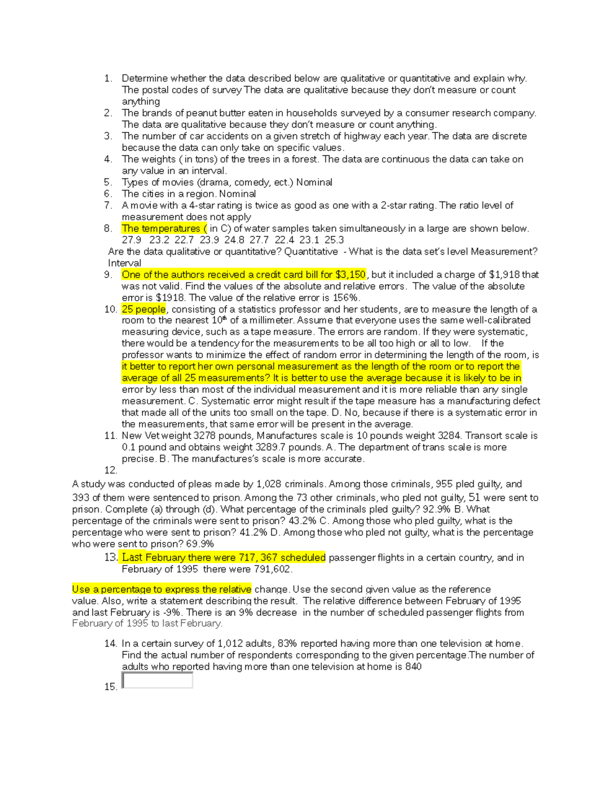 MAT232 Midterm Exam Review: Qualitative & Quantitative Data Analysis ...