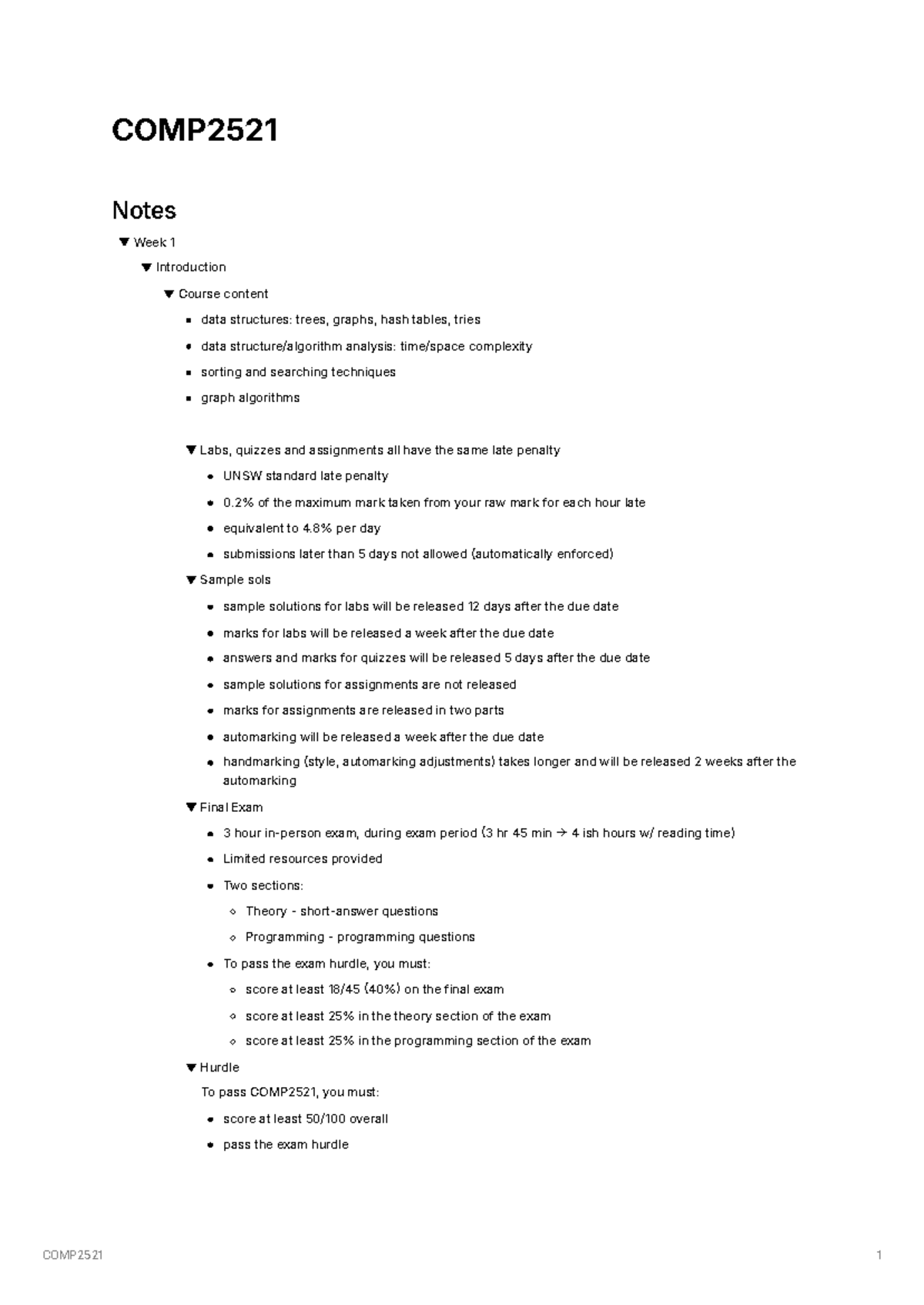 COMP2521 Week 1 Lecture Notes: Data Structures & Algorithms - Studocu