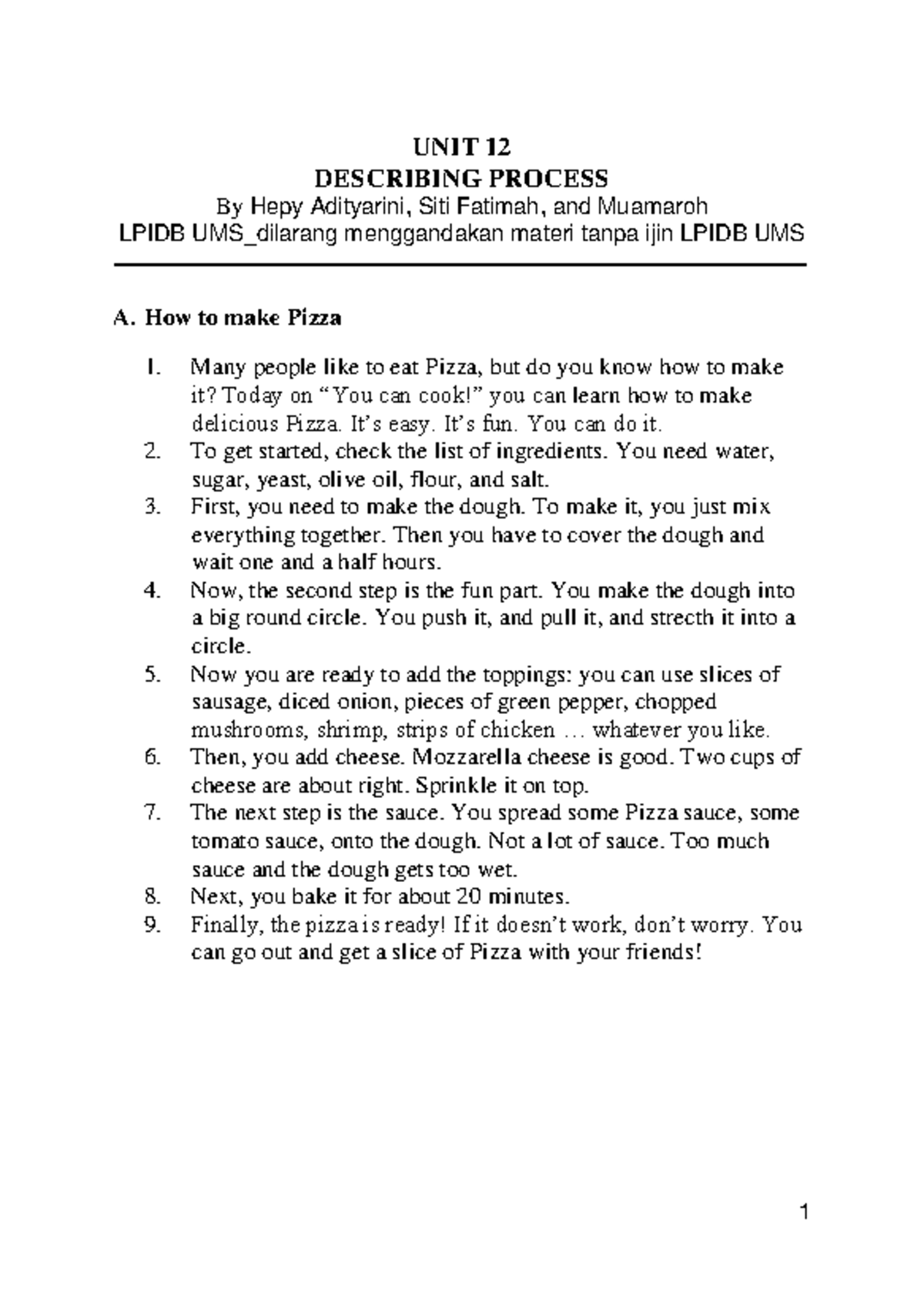 Unit 12: How to Describe a Process (PIDB UMS) - Studocu
