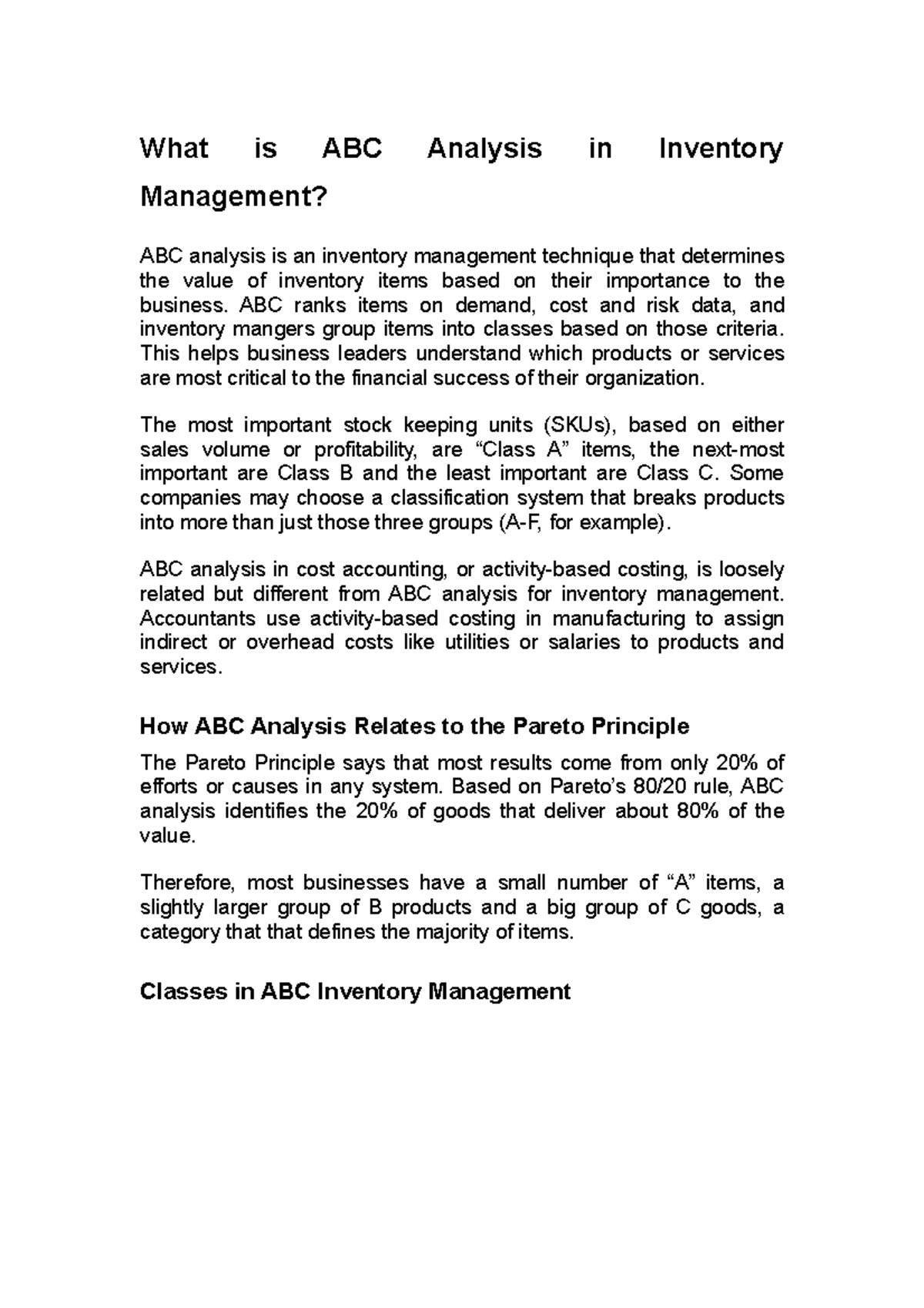 ABC Analysis - Lecture Notes 1: Understanding Inventory Management ...