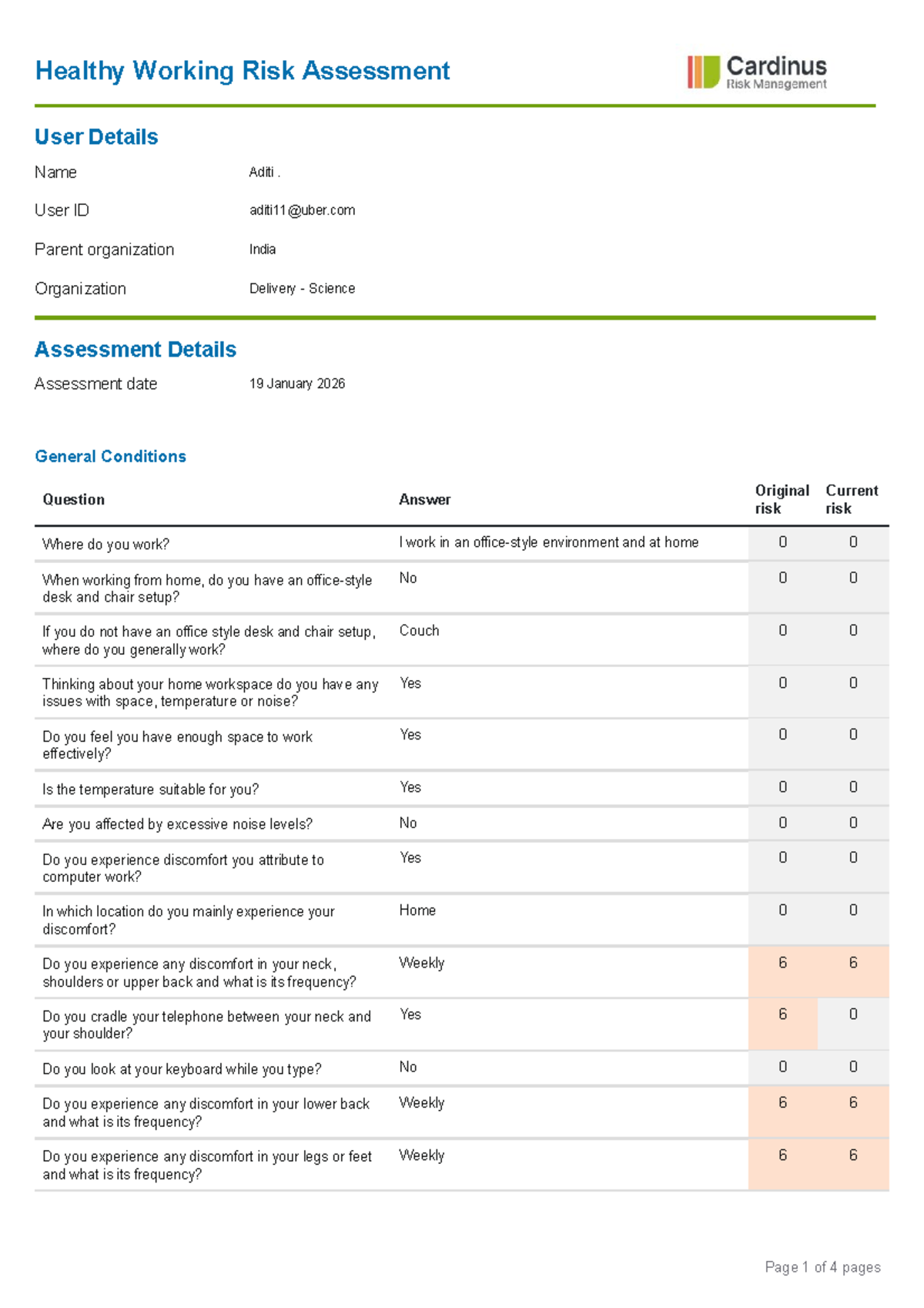 Healthy Working Risk Assessment - User Details & Findings - Studocu