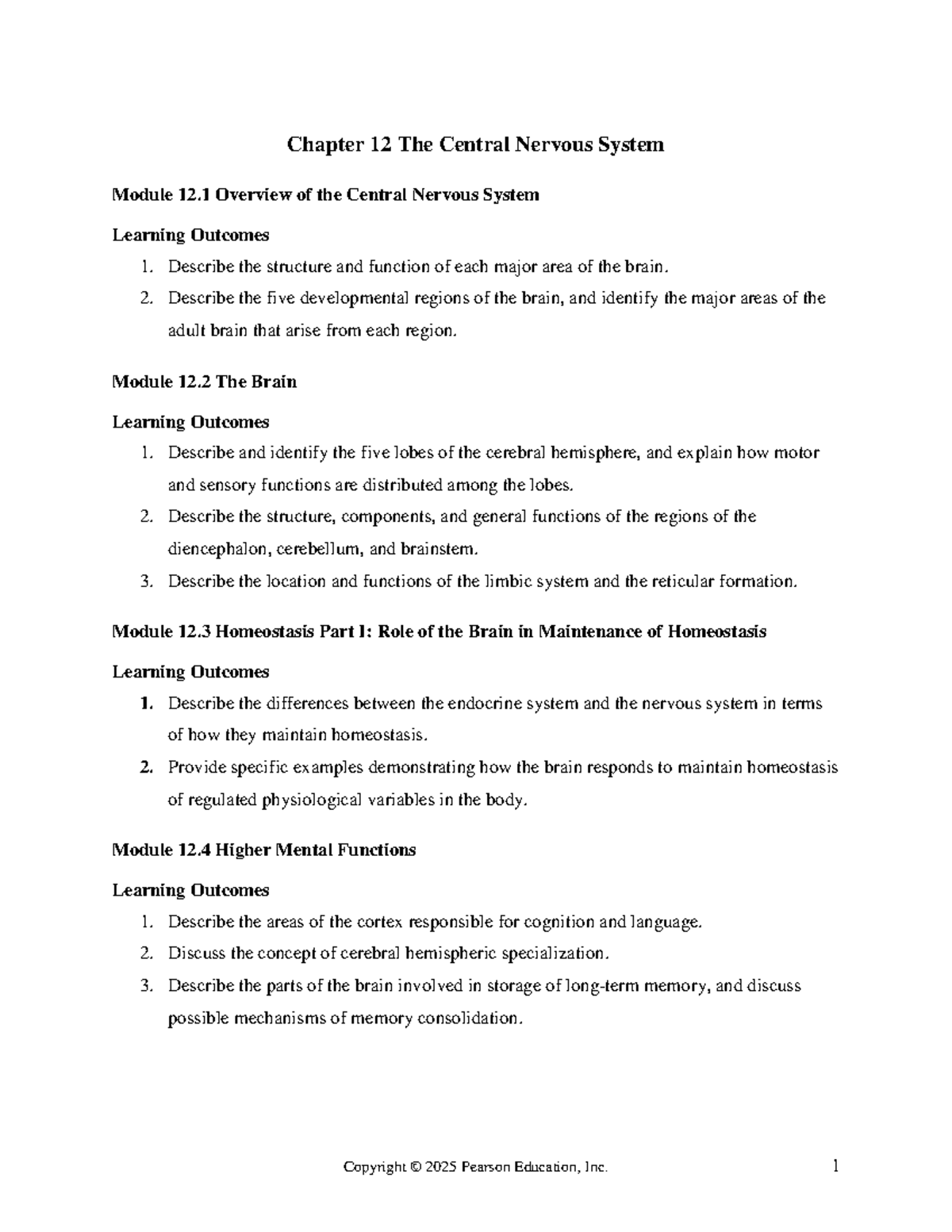 CNS Functions and Anatomy: Module 12 Overview & Learning Outcomes - Studocu