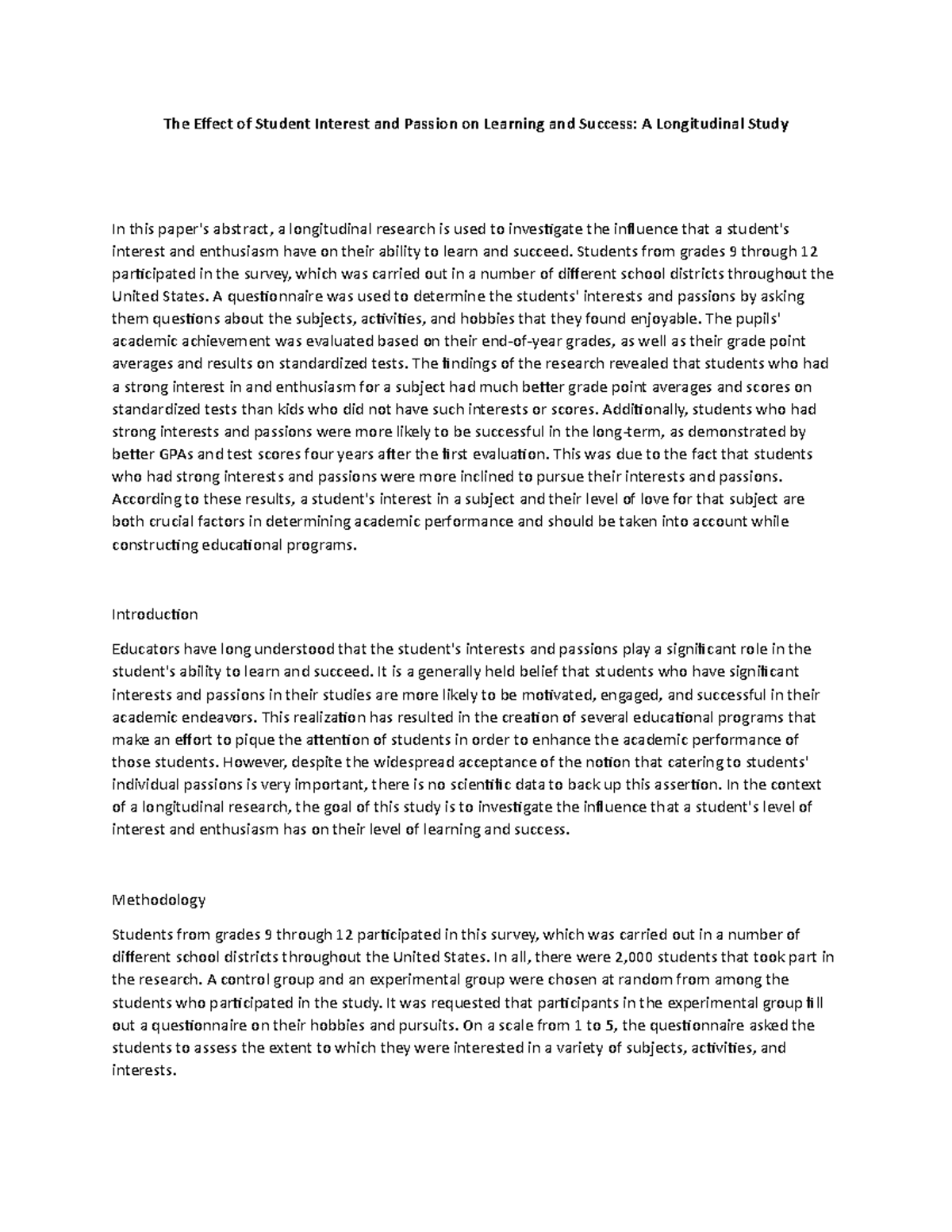 The Impact of Student Interest & Passion on Learning Success: A ...
