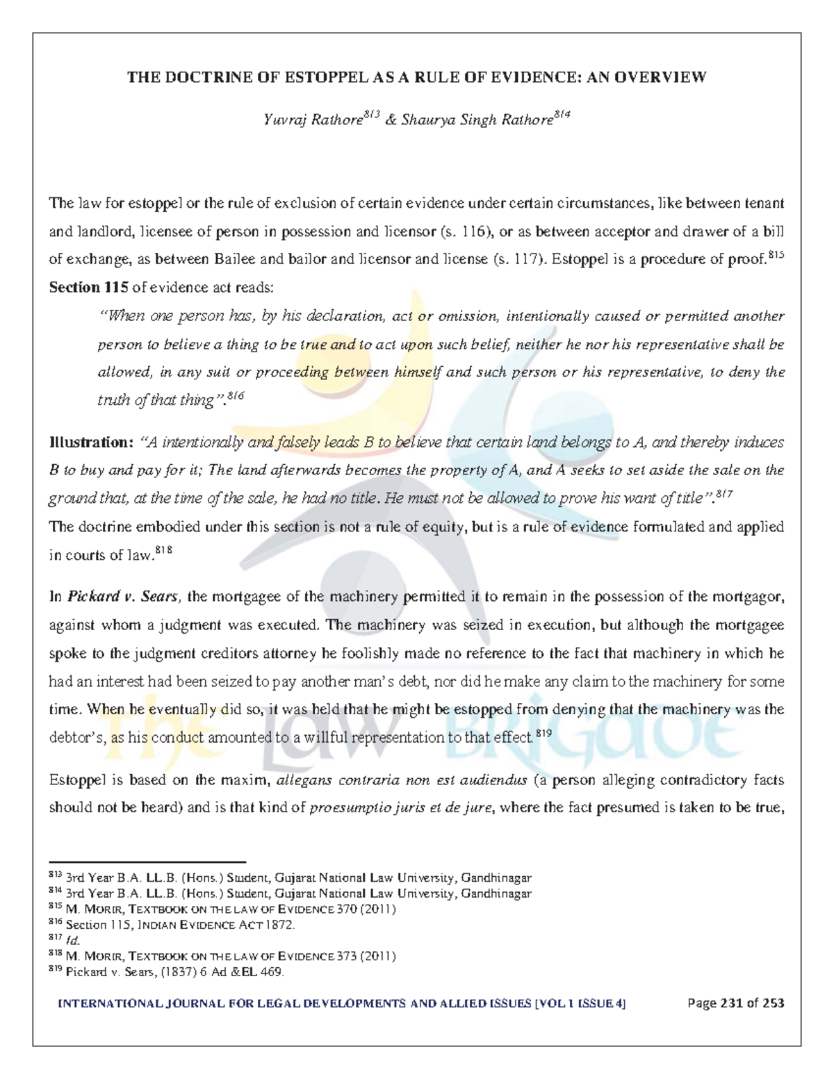 Overview of the Doctrine of Estoppel in Evidence Law (BA LL.B. Hons ...