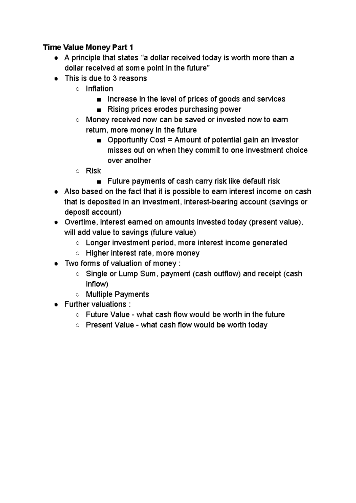 BFW 1001 - Topic 3: Time Value of Money Principles and Valuation - Studocu