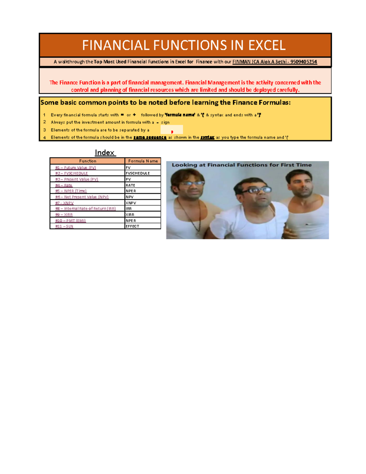Financial Functions in Excel - CA Alok A Sethi - LPU - Day 3 - Some ...