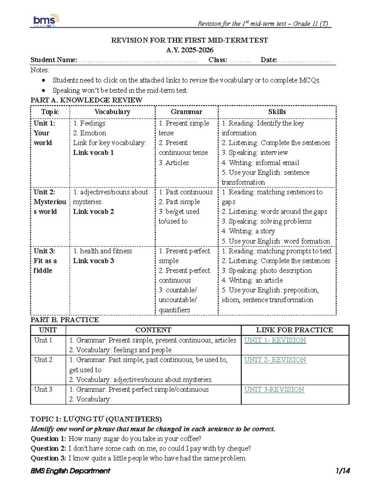 Grade 11 English Midterm Revision: Key Topics and Practice - Studocu