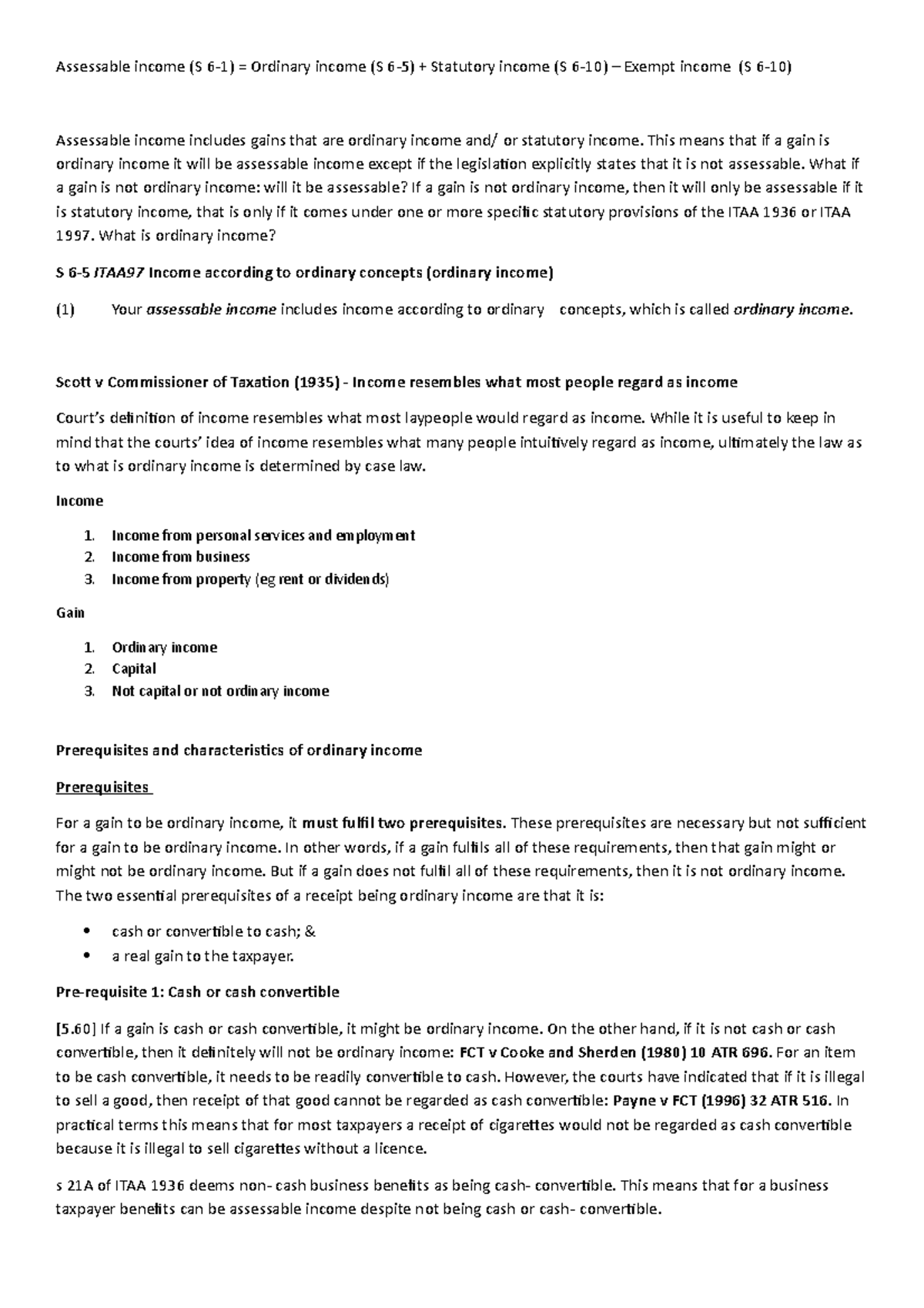 Understanding Assessable Income in Tax Law (ITAA S 6-1) - Studocu