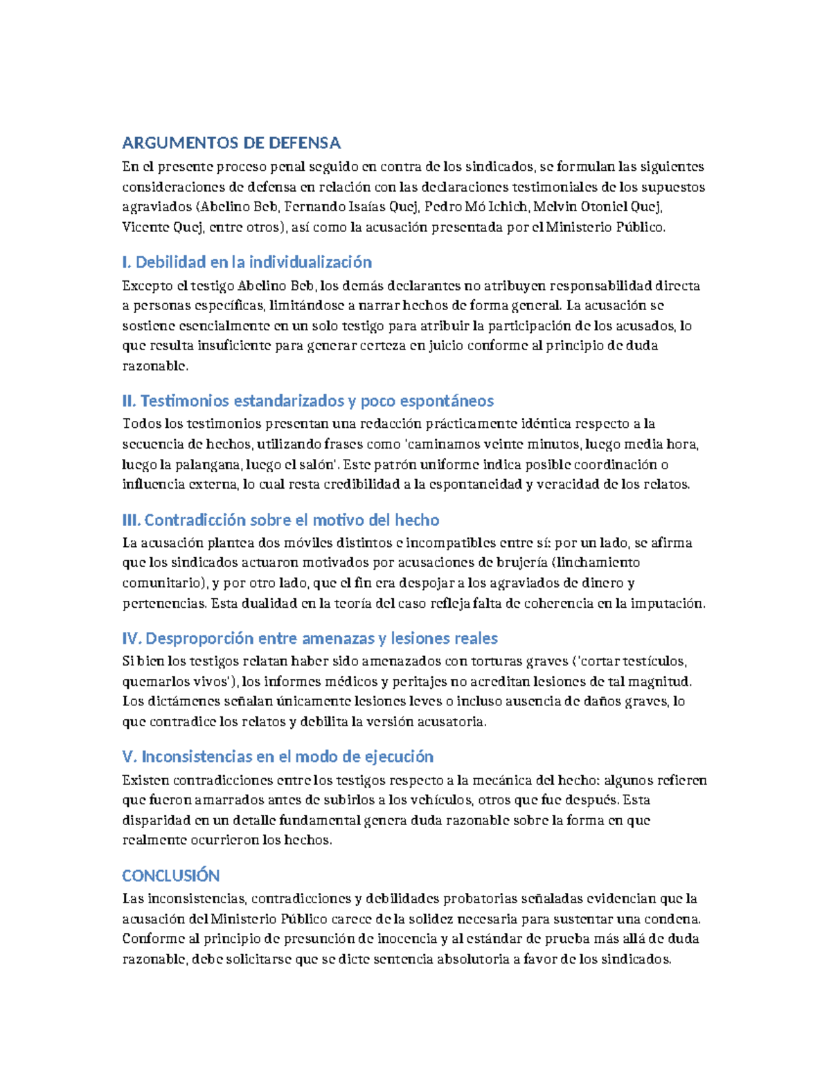 ARGUMENTOS DE DEFENSA EN PROCESO PENAL - Apuntes - Studocu