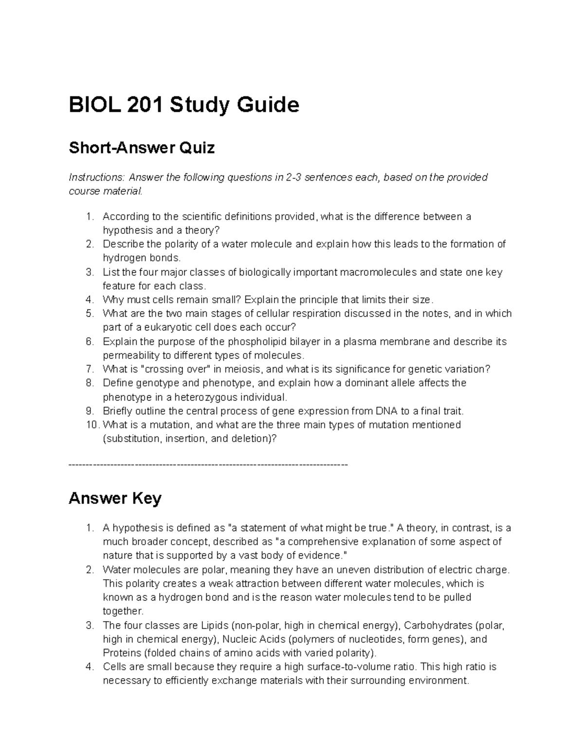 BIOL 201 Study Guide - Midterm Exam Preparation Notes - Studocu