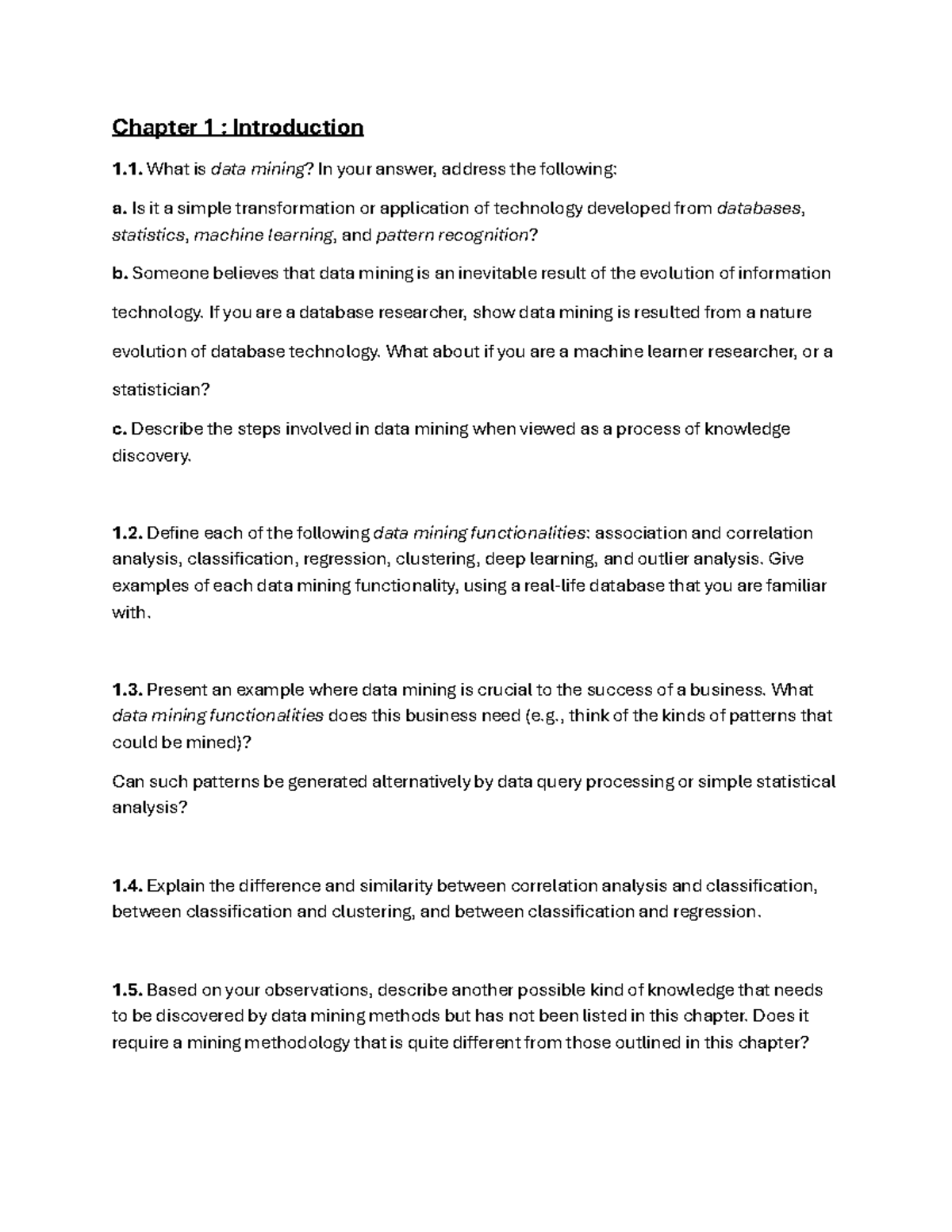 Data Mining Book Q Chapter 1&2 - Chapter 1 : Introduction What is data ...